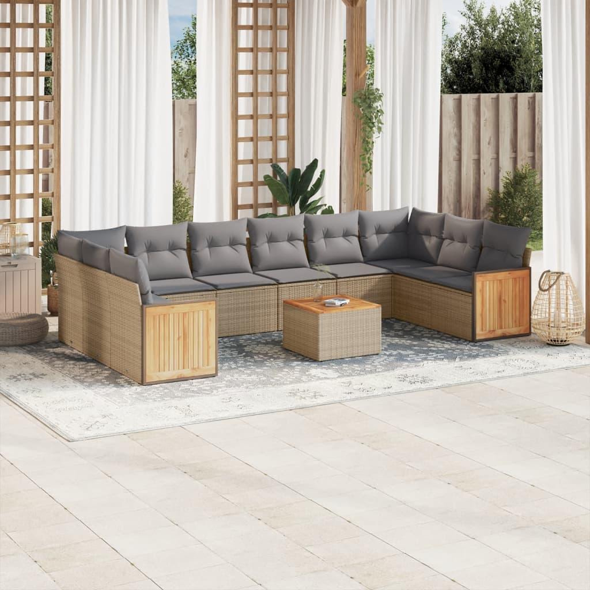 VIDAXL Salon de jardin 11 pcs avec coussins beige resine tressee
