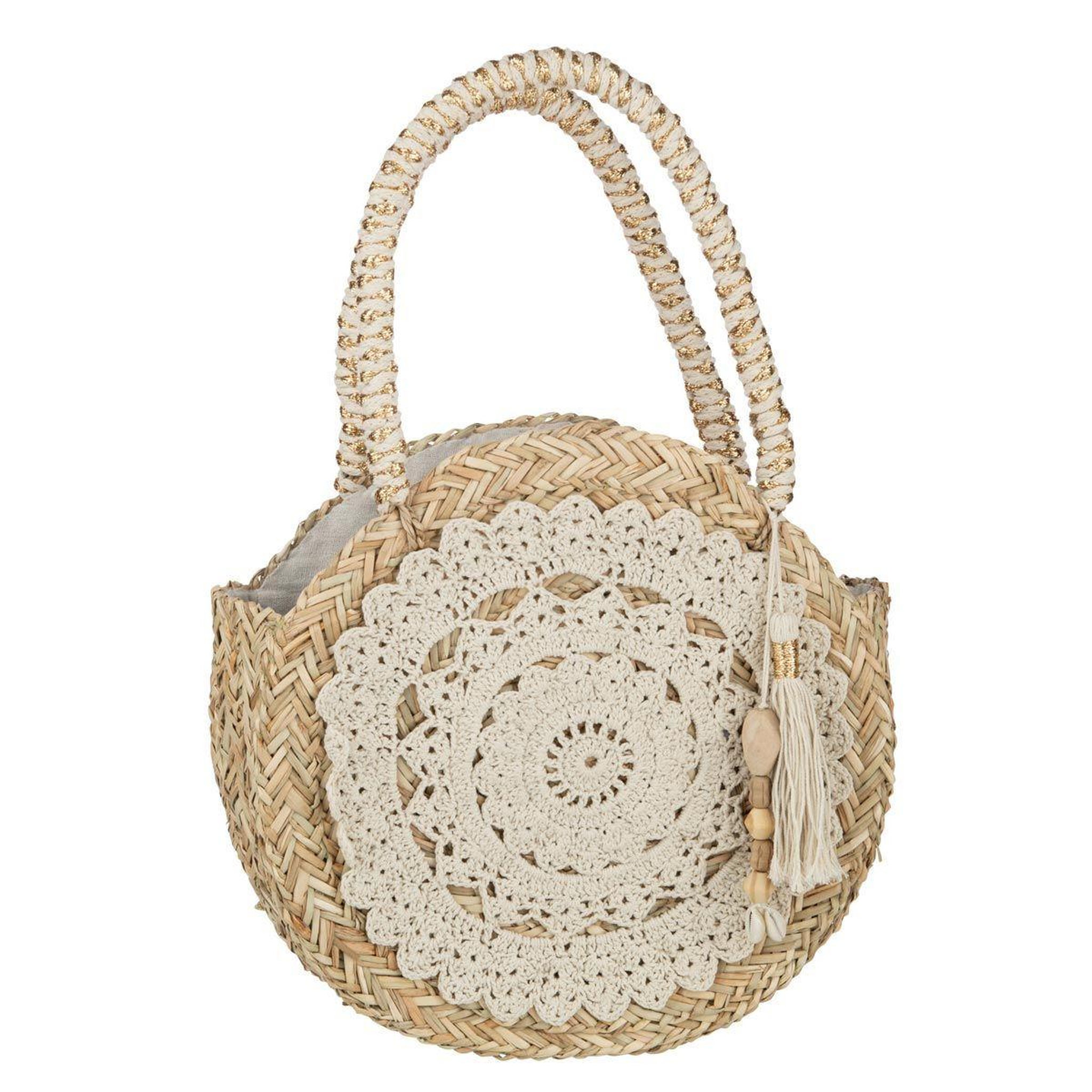Voir la diapositive 1 : J-LINE Sac de plage rond  bali bliss  40cm naturel & blanc