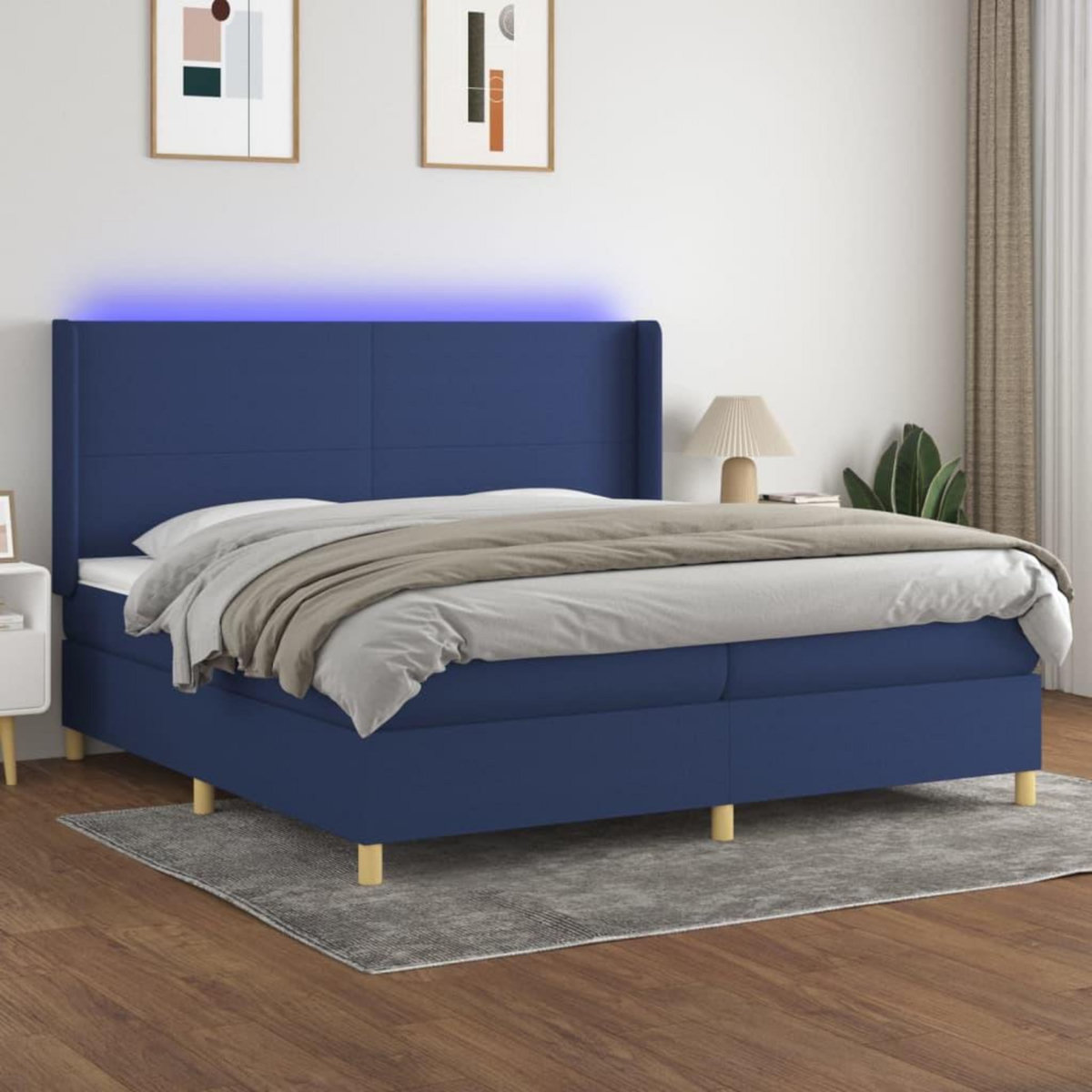 VIDAXL Sommier a lattes de lit matelas et LED Bleu 200x200 cm Tissu