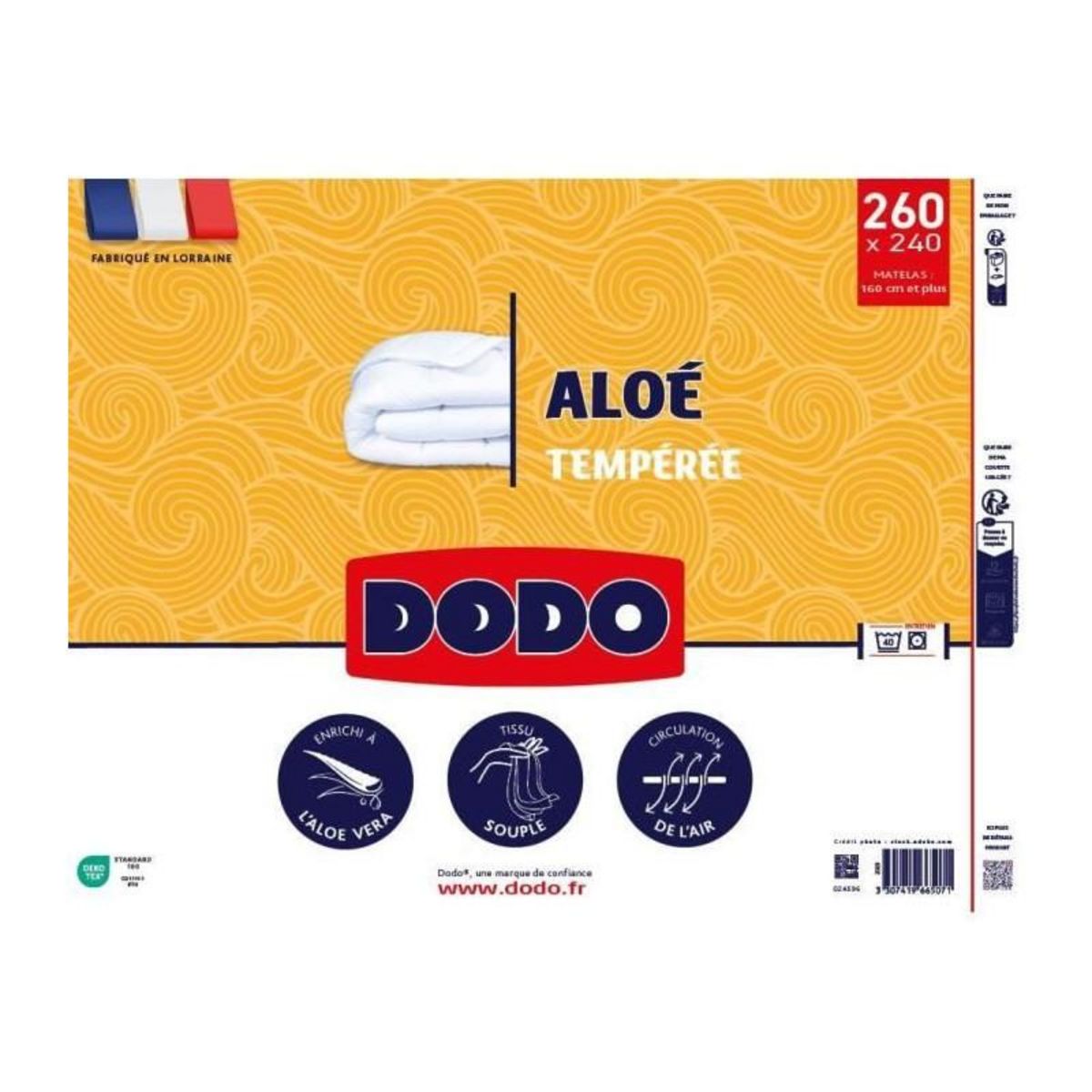 DODO Couette 240x260 cm DODO ALoe - Tempérée - 300G/m² - Couette 2 personnes - Douce et Confortable - Blanc