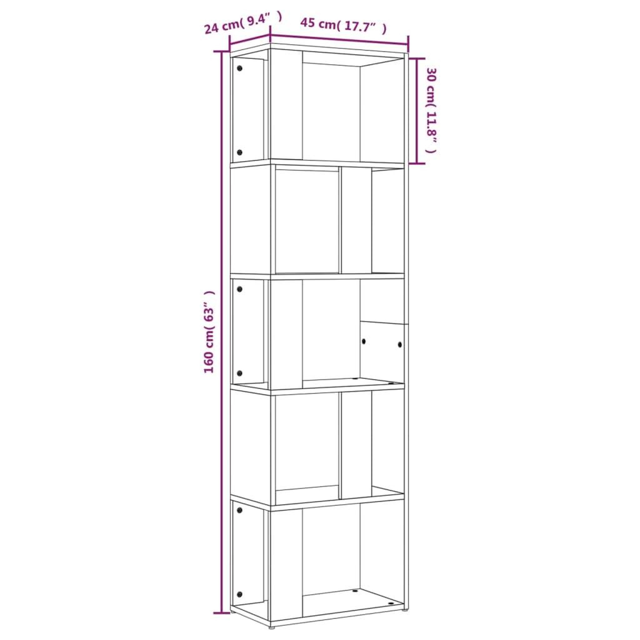 Voir la diapositive 6 : VIDAXL Bibliotheque Sonoma gris 45x24x160 cm Bois d'ingenierie