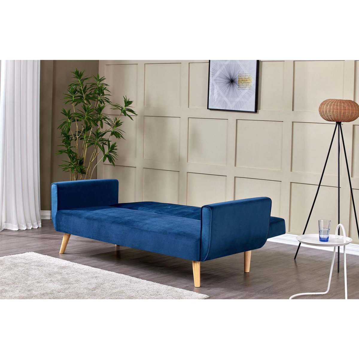 CONCEPT USINE Canapé scandinave convertible 3 places en velours bleu nuit BERLIN