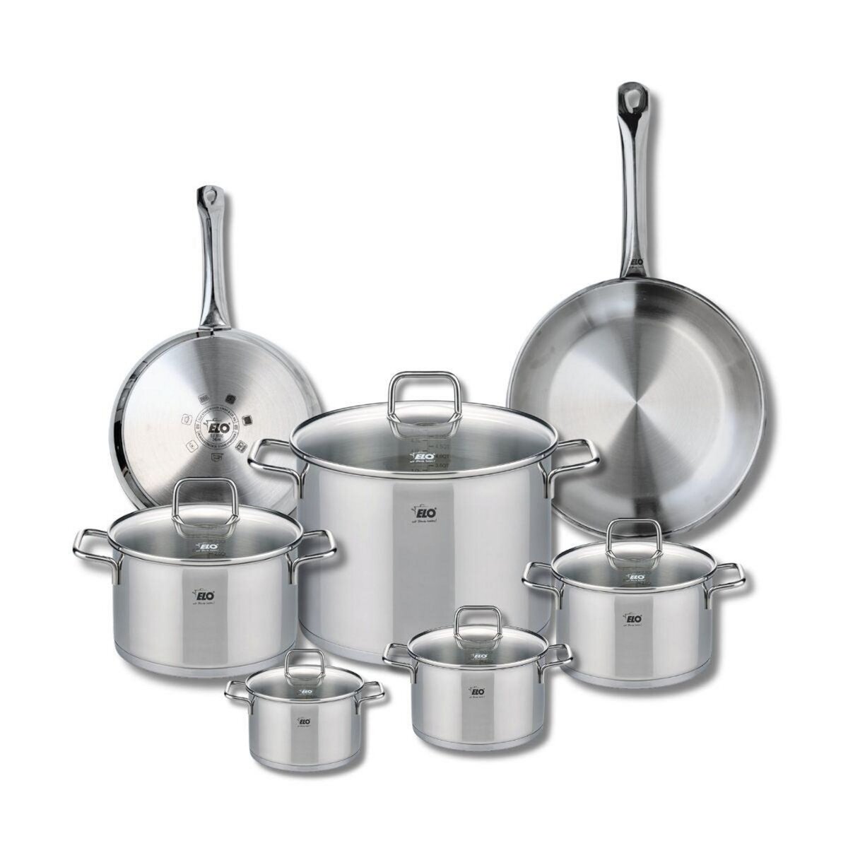 ELO Ensemble de 2 Poêles de cuisson 24 et 28 cm et 5 faitouts 12, 14, 16, 20 et 26 cm Elo Profi Citrin