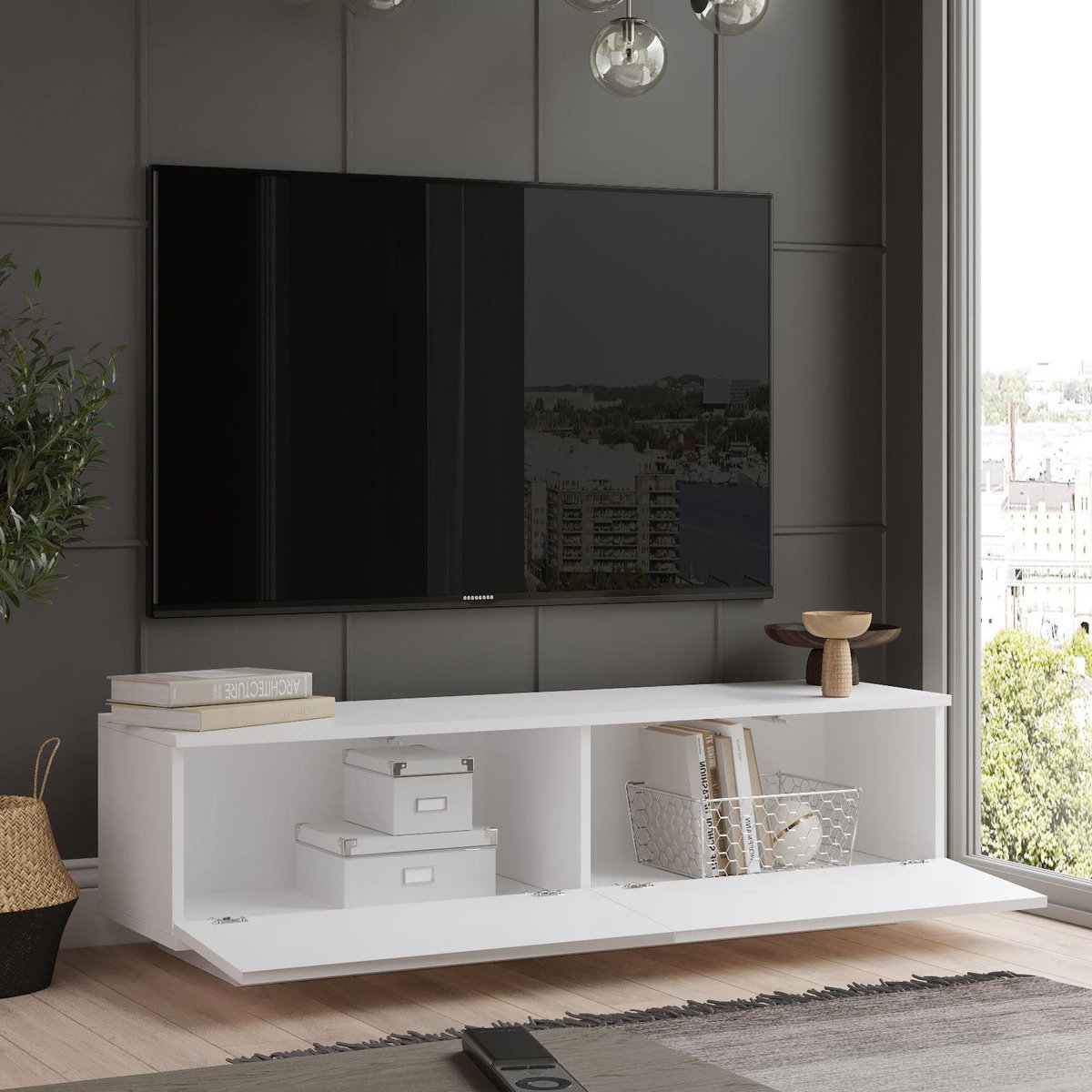 Habitat et Jardin Meuble TV en bois  FN1  - 140 x 35 x 38 cm - Blanc