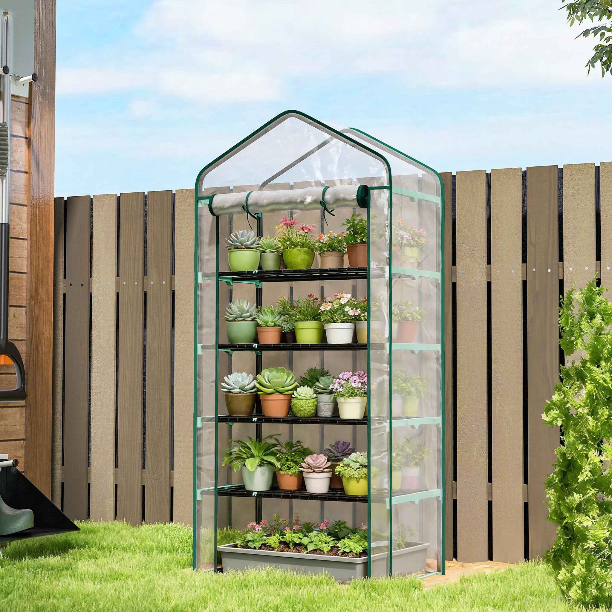 Voir la diapositive 6 : OUTSUNNY Serre de jardin balcon 5 niveaux porte acier pe transparent