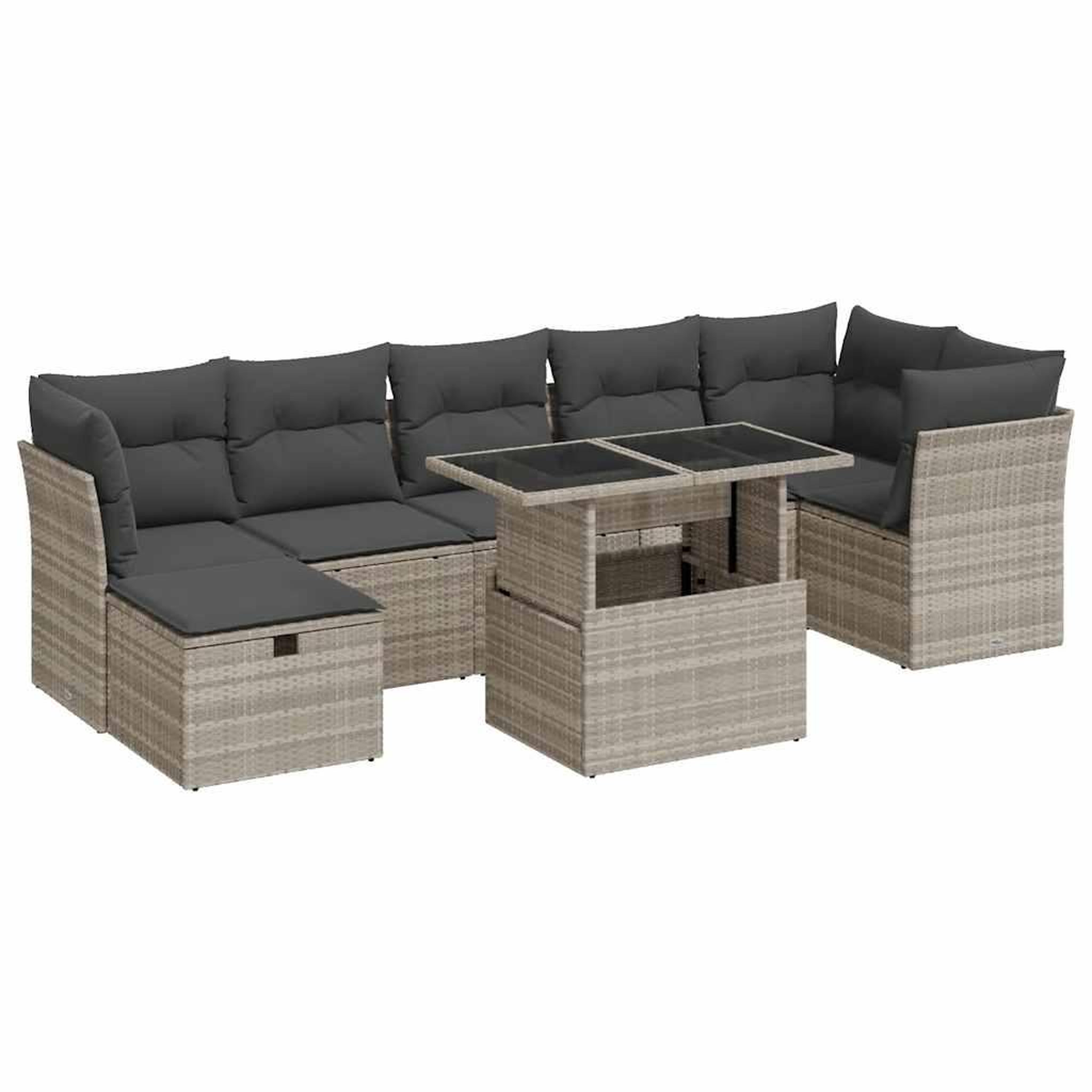 Voir la diapositive 2 : VIDAXL Salon de jardin 8 pcs avec coussins gris clair resine tressee