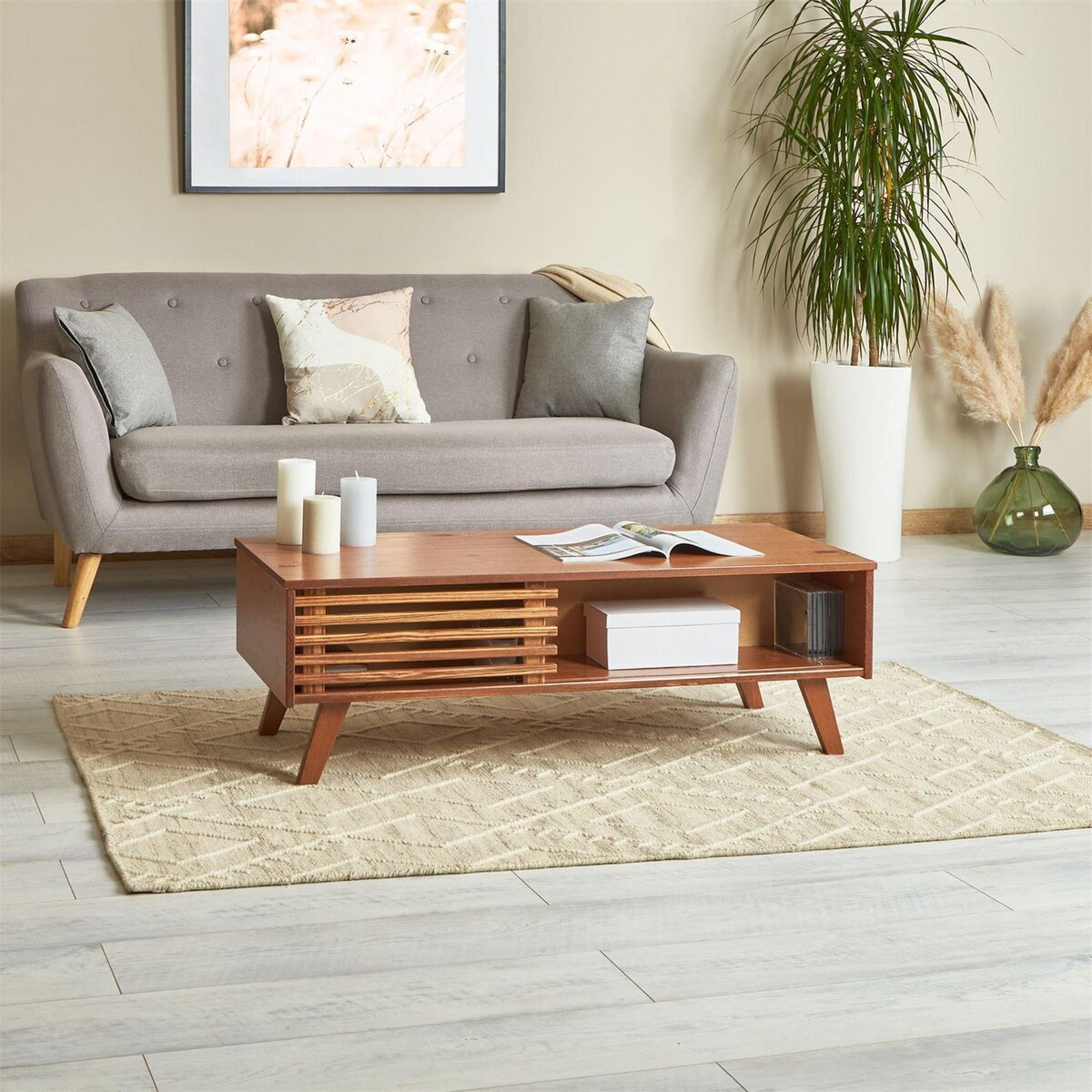 IDIMEX Table basse SEAN avec niches, en pin massif