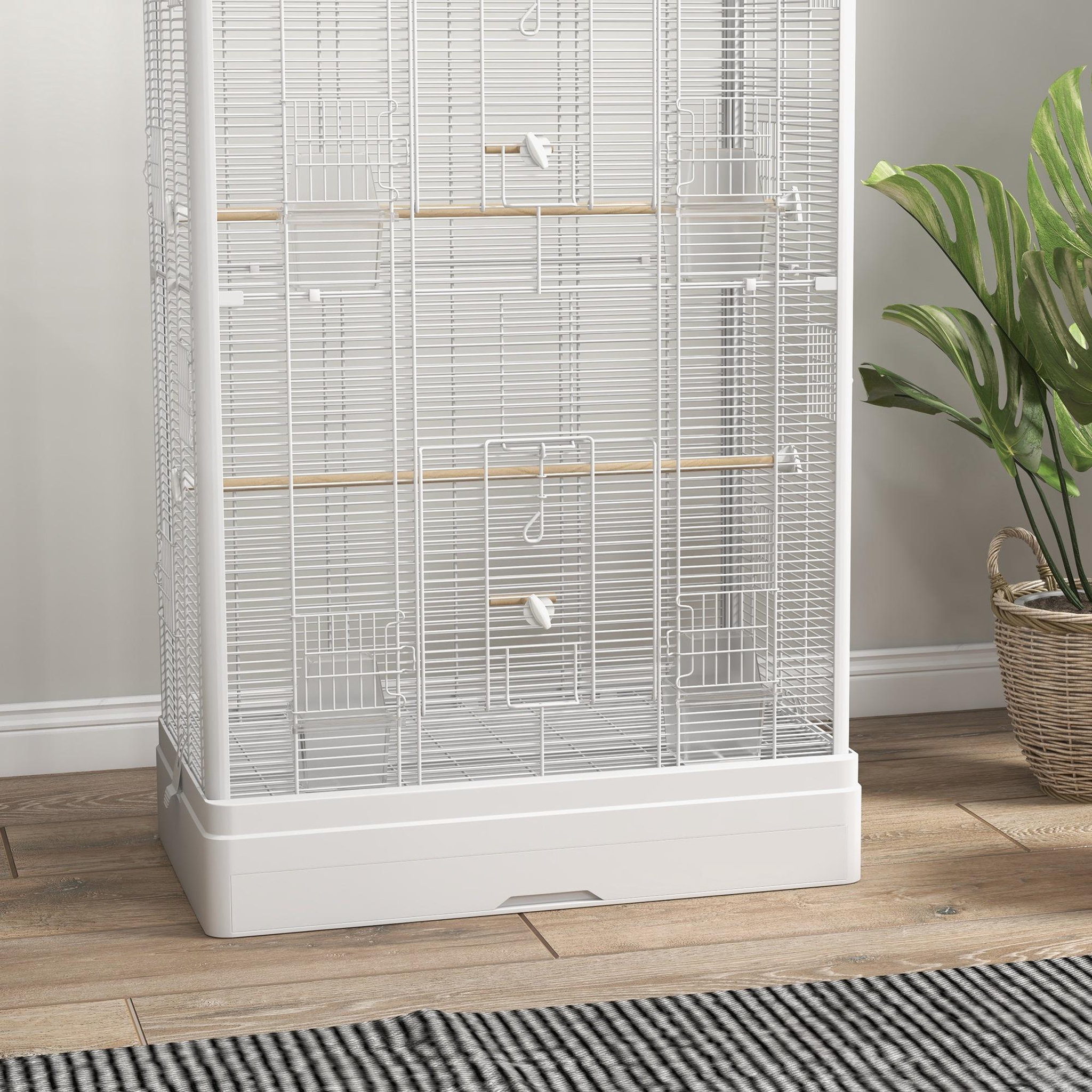 Voir la diapositive 4 : PAWHUT Cage à oiseaux volière avec portes perchoirs - 61 x 36,5 x 98 cm - blanc