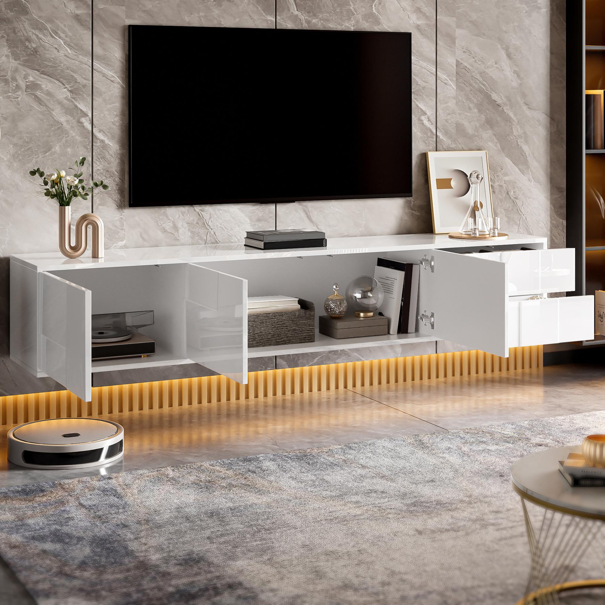 Voir la diapositive 5 : MERAX Meuble tv suspendu blanc 170 cm mdf