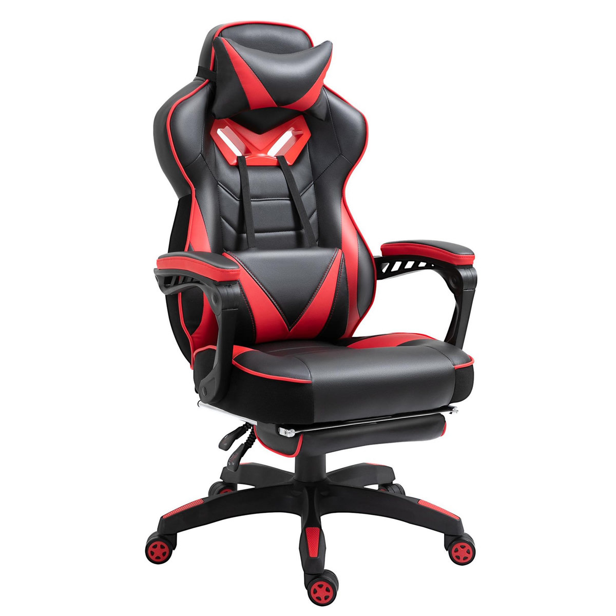 VINSETTO Vinsetto Fauteuil de bureau gamer style baquet racing - pivotant, inclinable - coussin lombaire, tétière, repose-pieds inclus - revêtement synthétique rouge noir