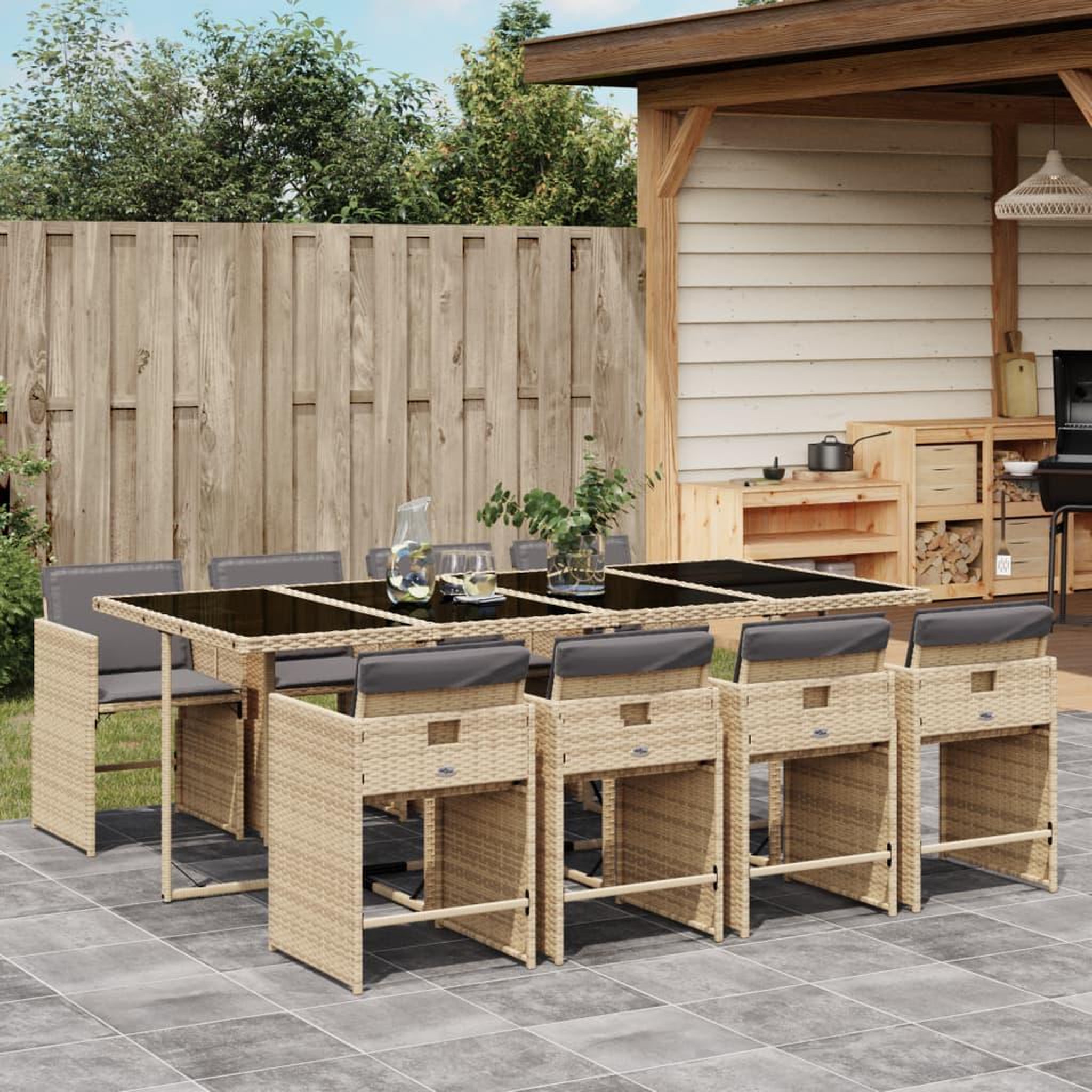 VIDAXL Ensemble a manger de jardin et coussins 9 pcs melange beige
