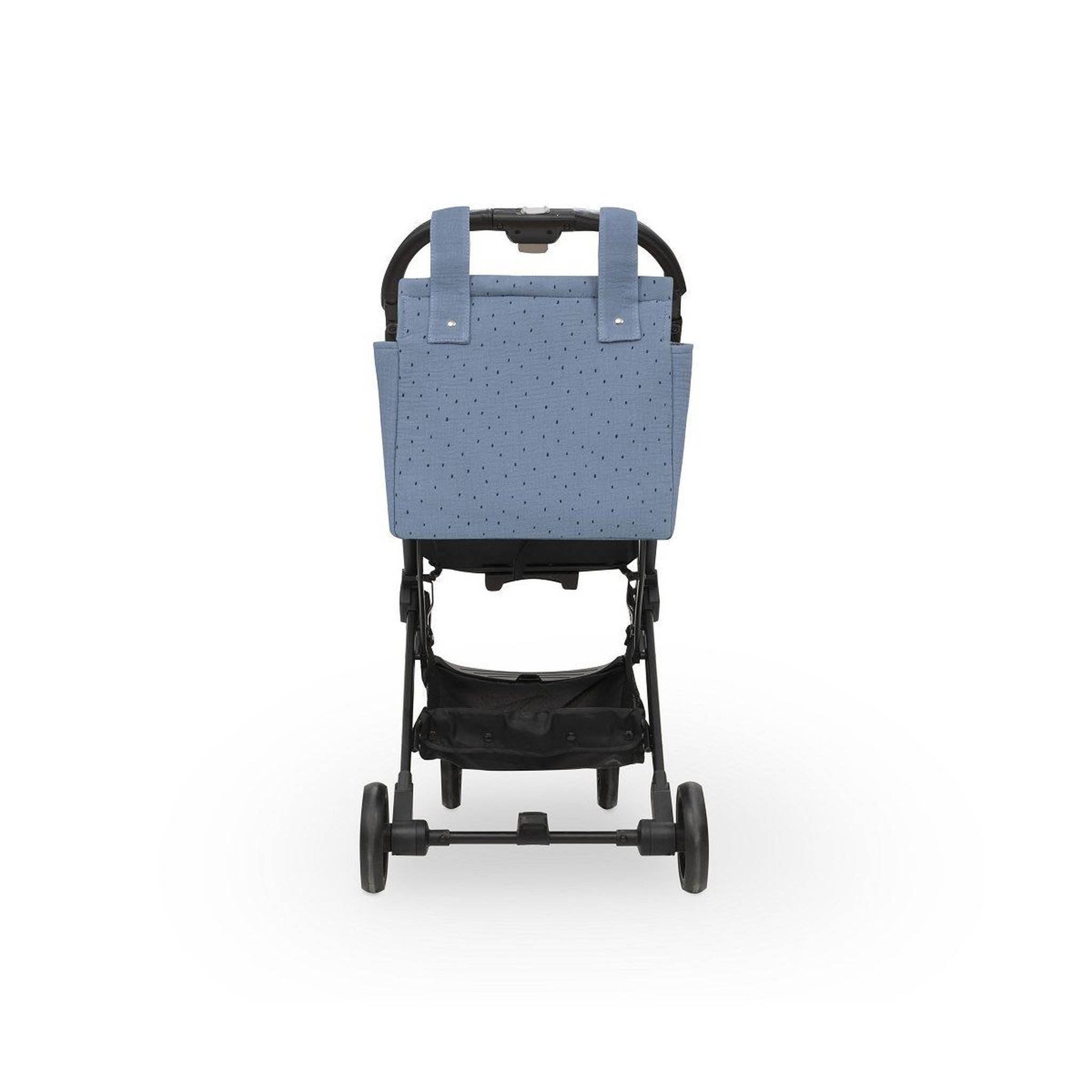Voir la diapositive 3 : INTERBABY Sac de poussette  pois - coton mousseline - bleu foncé - se suspend au guidon