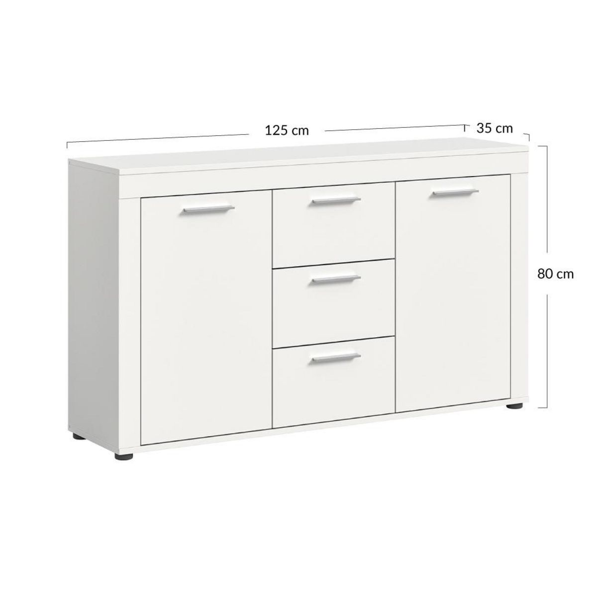 BEST MOBILIER Stafford - buffet bas - blanc - 3 tiroirs et 2 portes - 125 cm