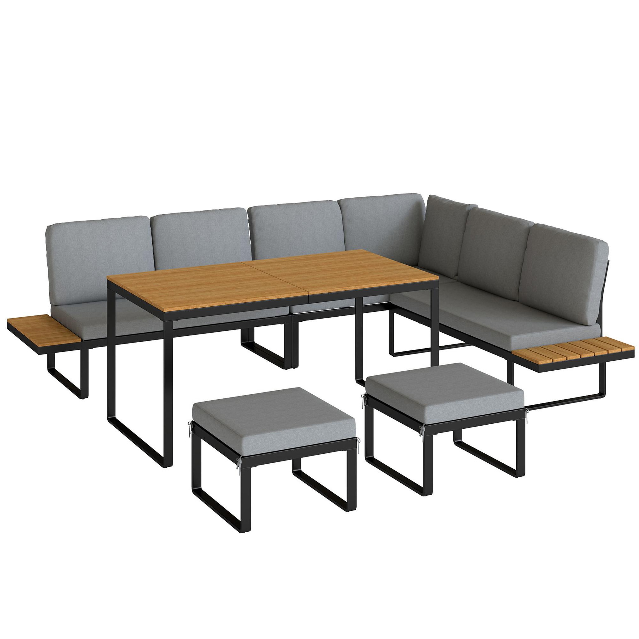 OUTSUNNY Salon de jardin design alu noir bois composite 6-8 pers. Modulable