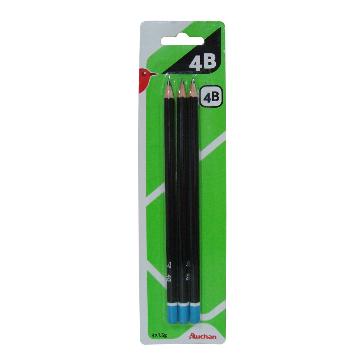 AUCHAN Lot de 3 crayons graphite 4B