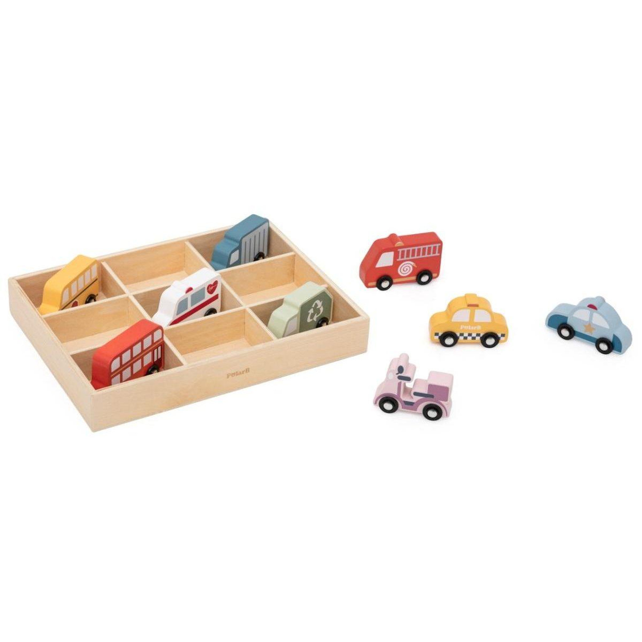 Voir la diapositive 4 : VIGA Véhicules en bois  44281 - coffret de 9 voitures de ville