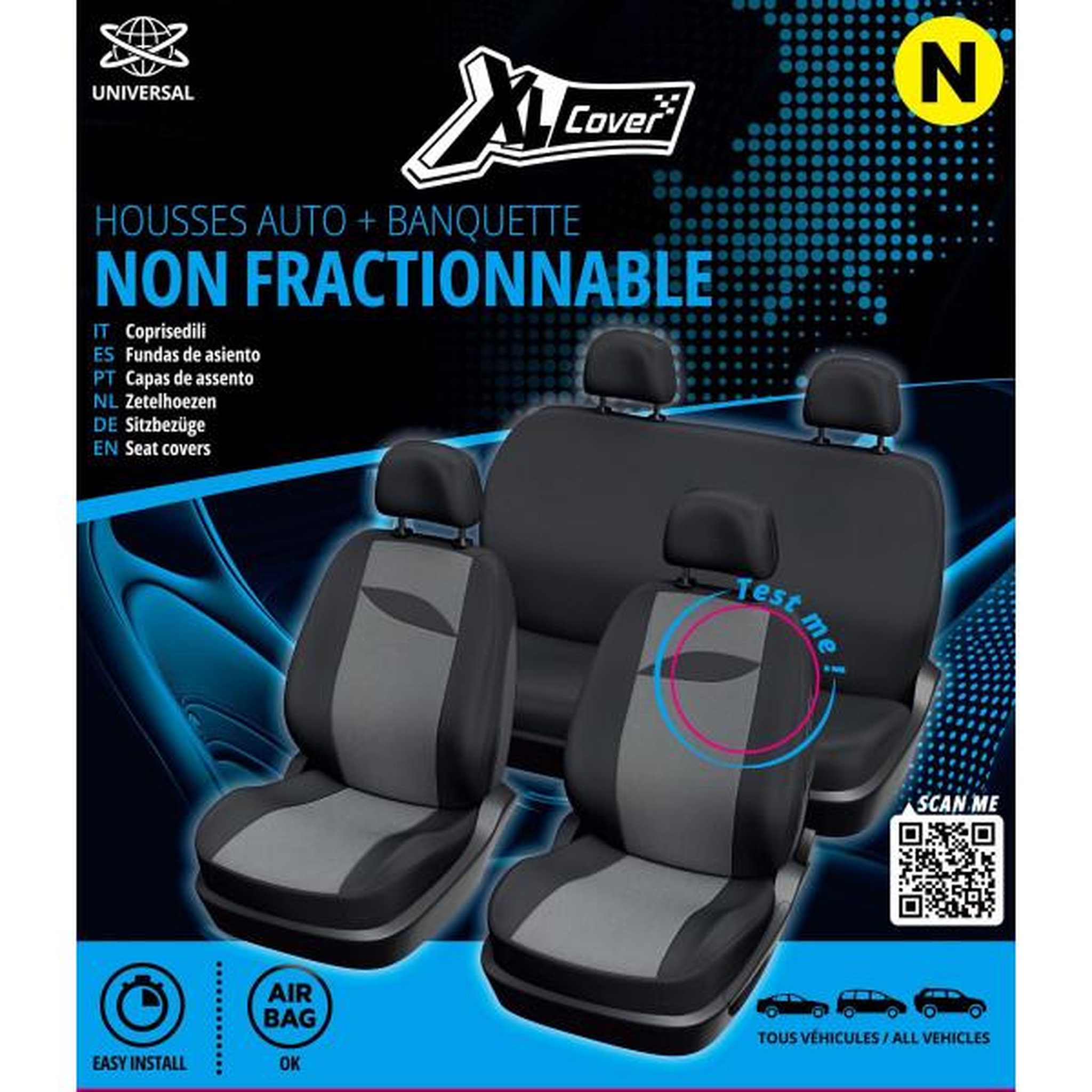 Voir la diapositive 2 : Housses auto - XLCOVER - Non fractionnable - Compatible Airbags - Housses sieges avant, appuis-tete et banquette arriere