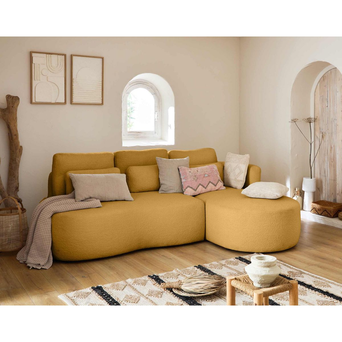 LISA DESIGN Mahina - canapé d'angle droit - 4 places - convertible avec coffre - en tissu bouclette