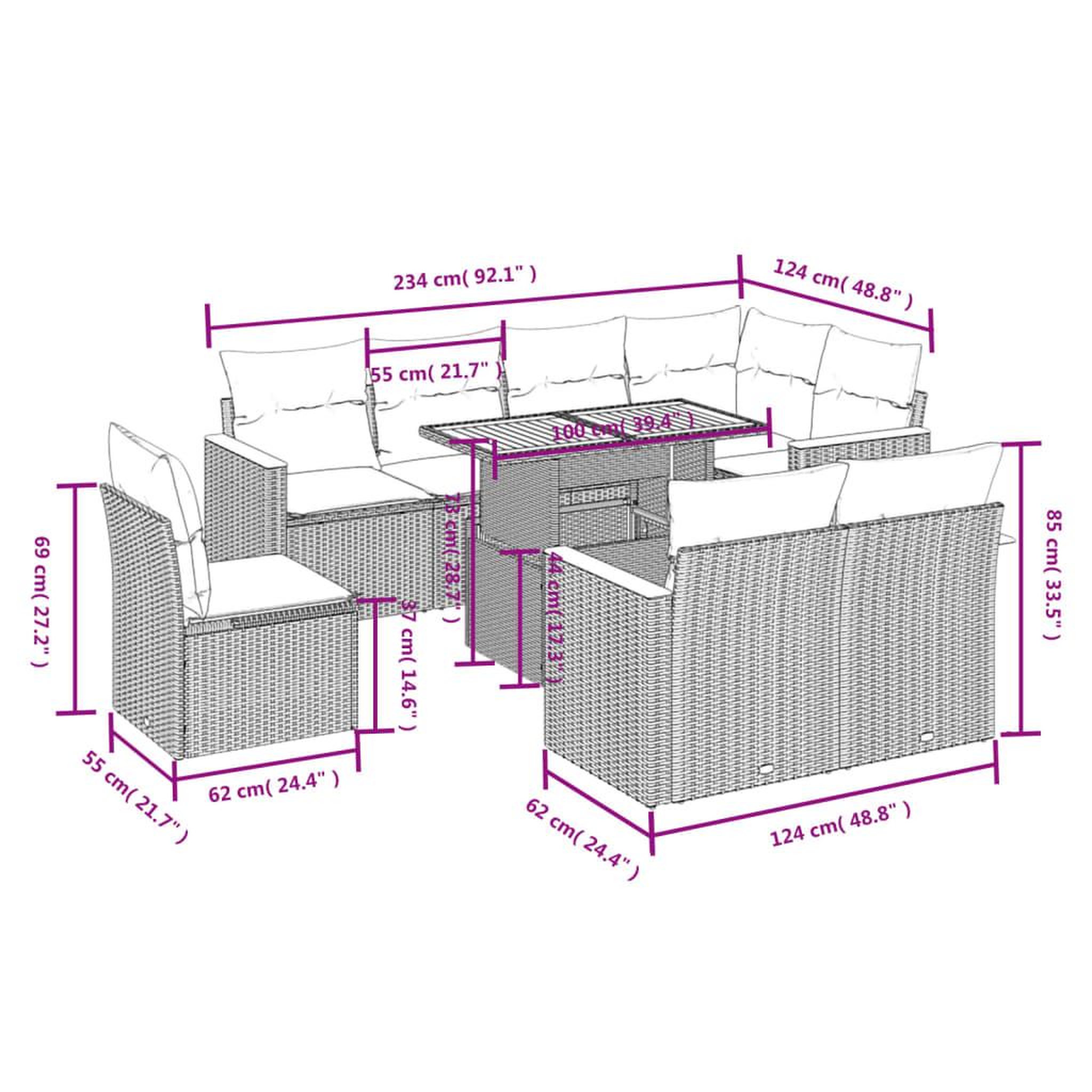 Voir la diapositive 3 : VIDAXL Salon de jardin avec coussins 9 pcs beige resine tressee