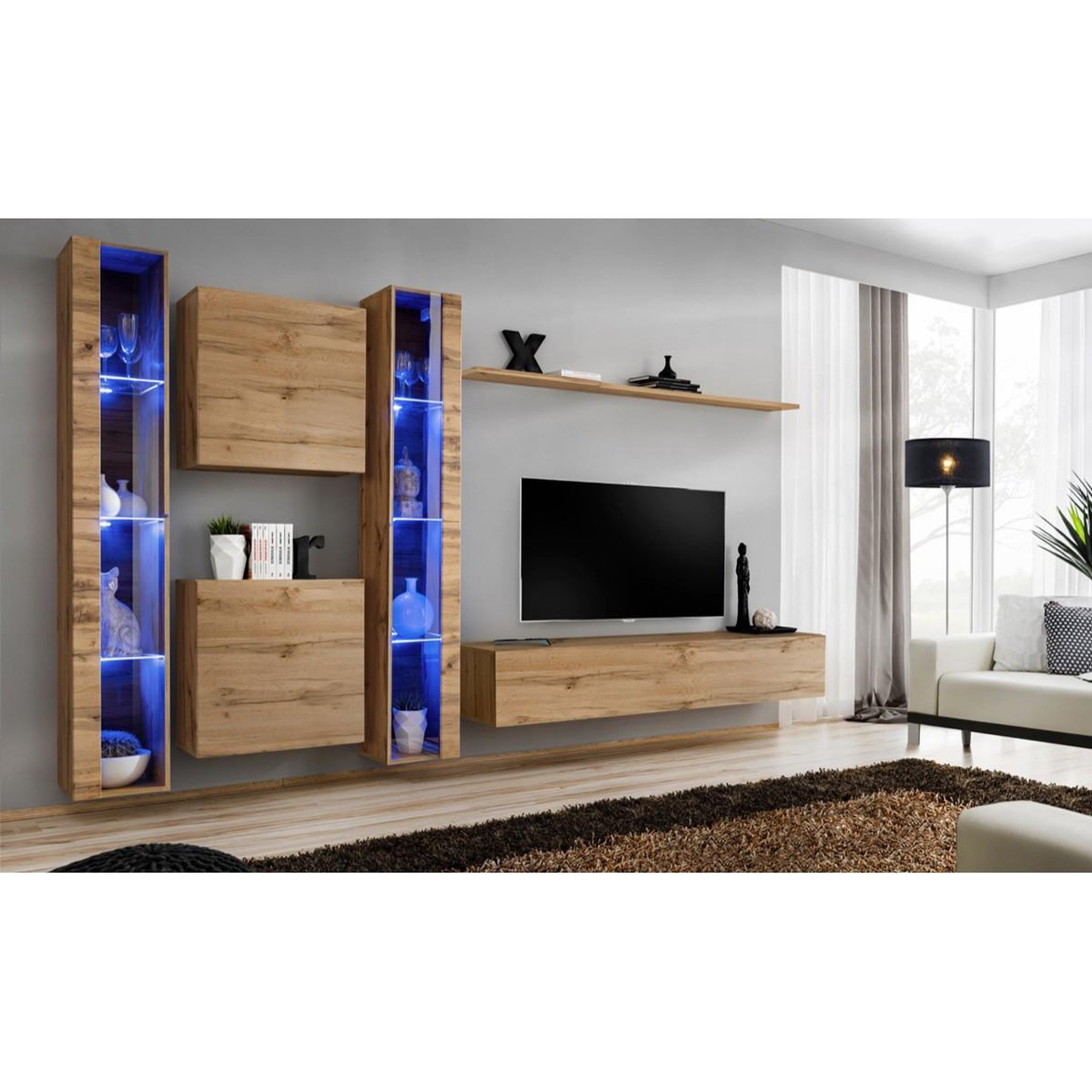 Voir la diapositive 2 : Paris Prix Meuble tv mural design  switch xvi  330cm naturel