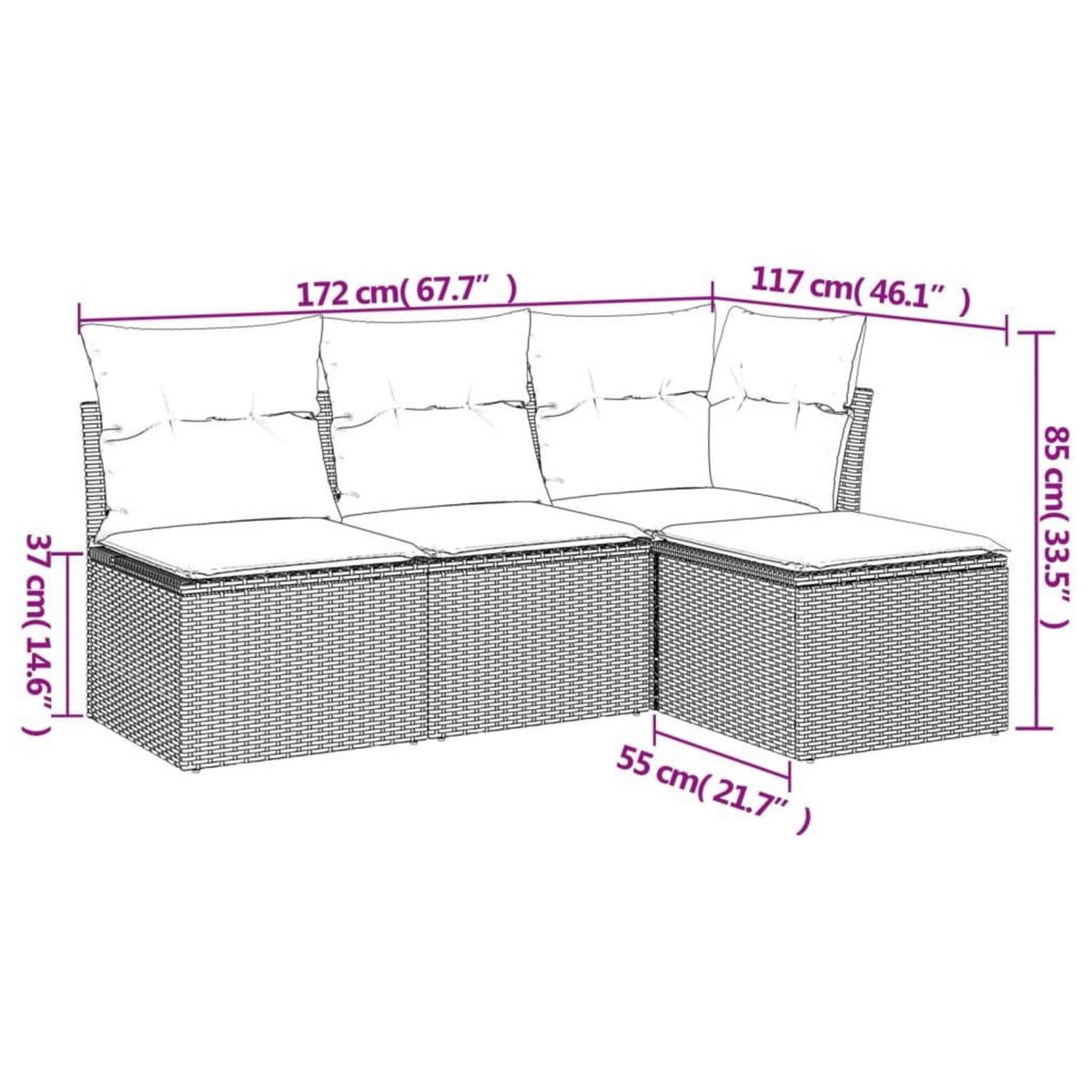 VIDAXL Salon de jardin avec coussins 4 pcs beige resine tressee
