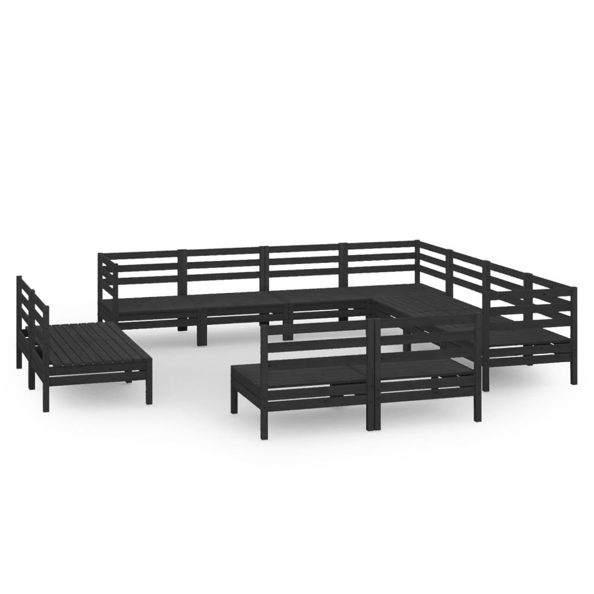 Voir la diapositive 2 : VIDAXL Salon de jardin 11 pcs Bois de pin massif Noir