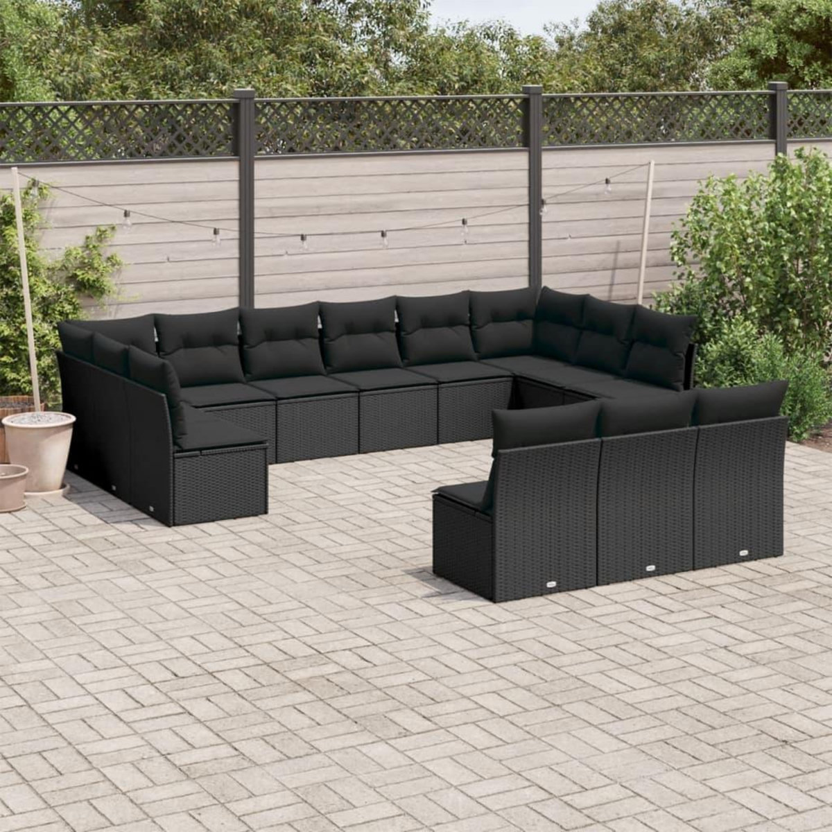 VIDAXL Salon de jardin avec coussins 13 pcs noir resine tressee