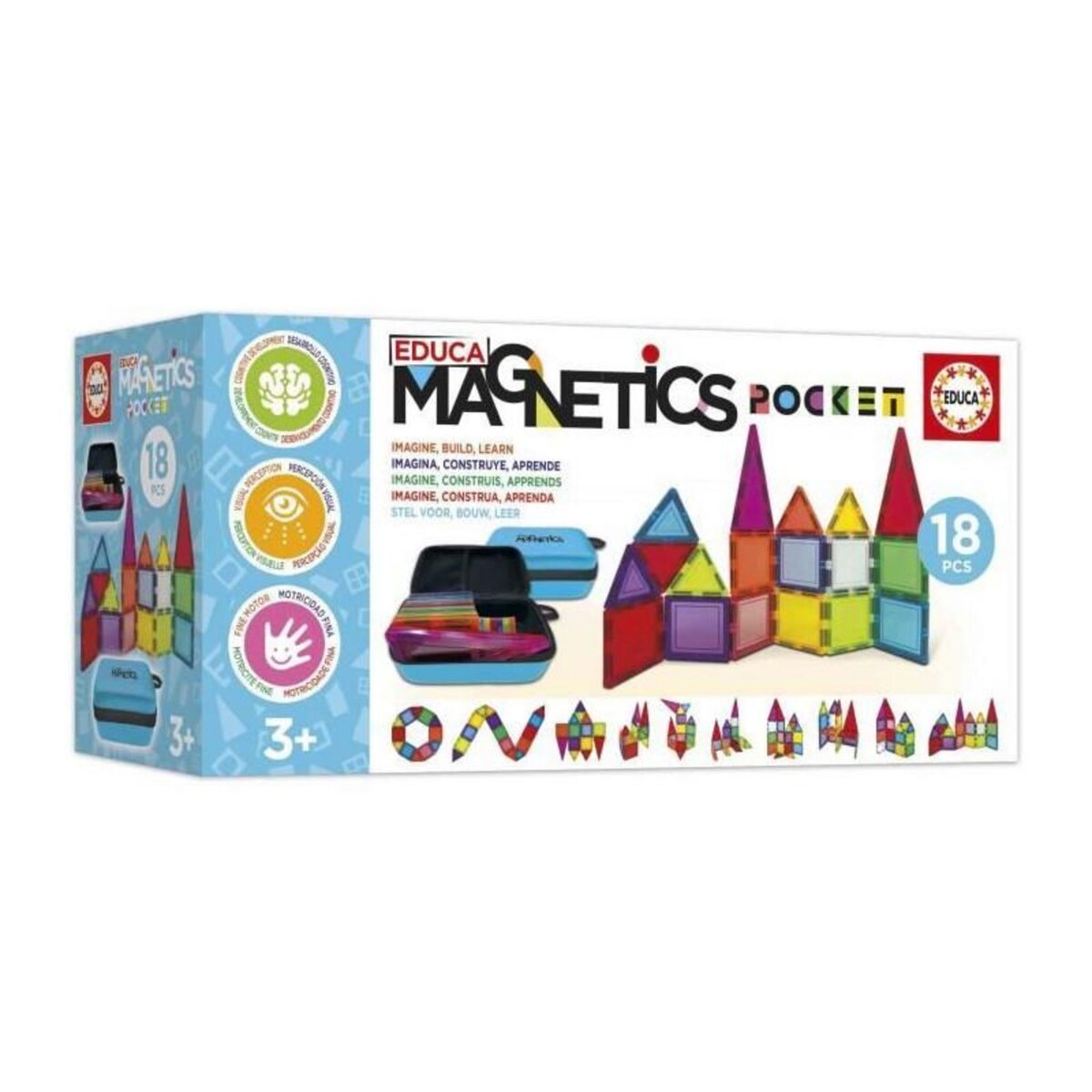 EDUCA Magnetics Mallette - Jeu de construction - EDUCA - 18 blocs magnétiques, 2 animaux, 8 cartes - Des 3 ans
