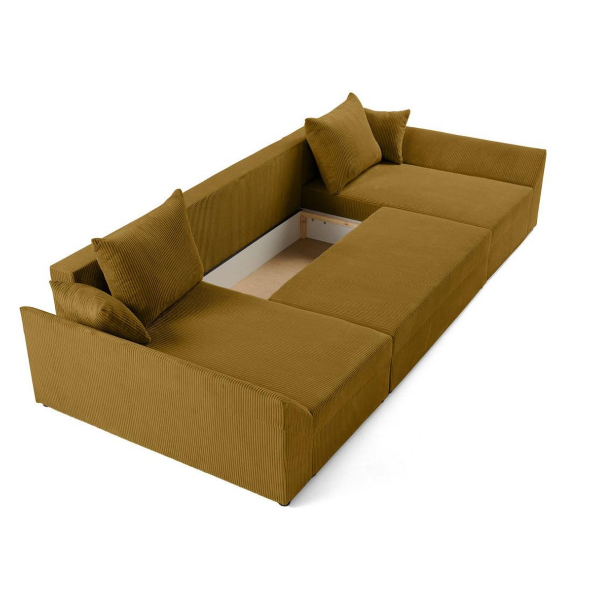 BEST MOBILIER Mike - canapé panoramique en u - 7 places - convertible avec coffre - en velours côtelé