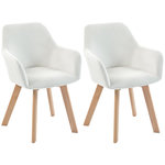 HOMCOM Chaises de visiteur design scandinave - lot de 2 chaises - pieds bois hévéa - assise dossier accoudoirs velours crème