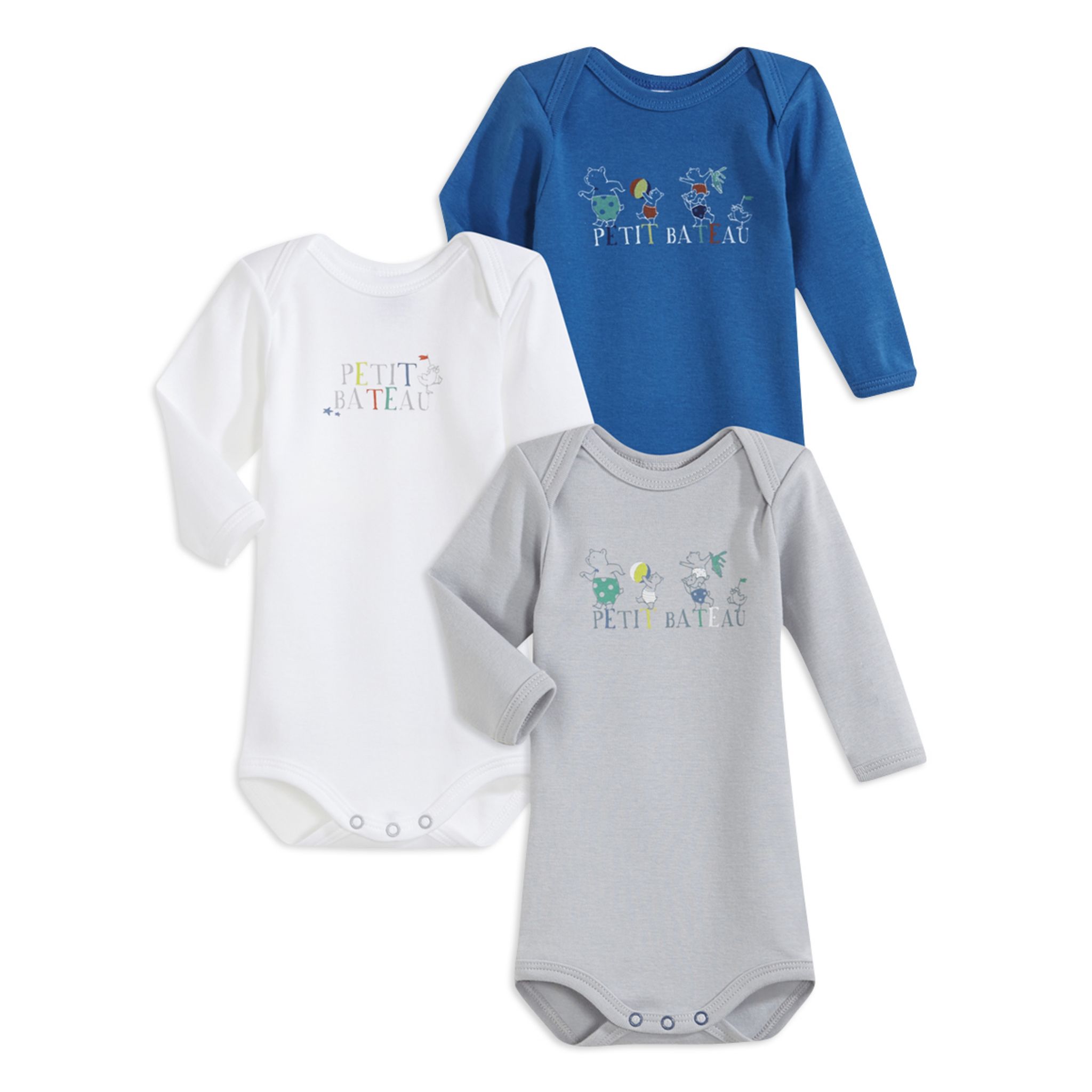 Lot De 3 Bodies Bébé Manches Longues - Coton Doux, Messages, Encollure Américaine - Petit Bateau - 4