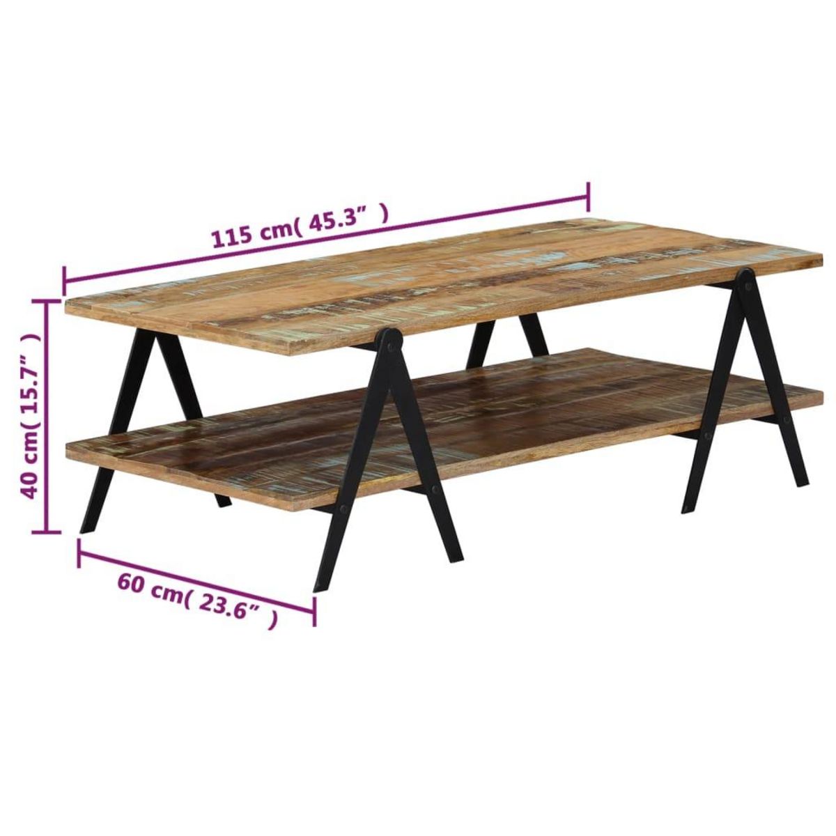 VIDAXL Table basse 115x60x40 cm Bois de recuperation massif