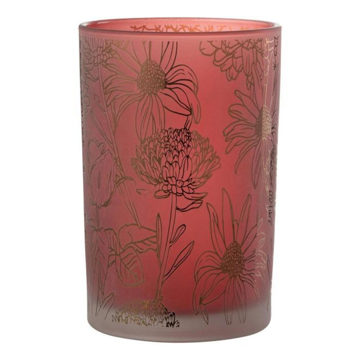 Paris Prix Photophore Déco en Verre Mat  Fleurs  18cm Rouge