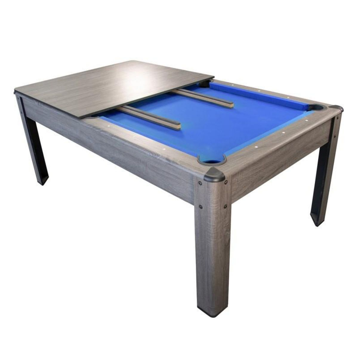 PLAY4FUN Billard Américain AMBIANCE 7Ft - 226,5 x 126,5 x 80 cm avec accessoires et plateau dînatoire - Gris
