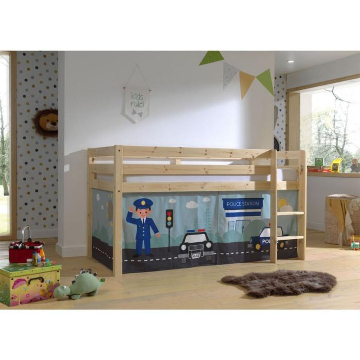 Paris Prix Lit Enfant Surélevé  Pino Police  90x200cm Naturel