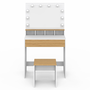 Voir la diapositive 3 : ID MARKET Coiffeuse ZELIA blanc et hêtre miroir LED avec 4 niches, 1 tiroir et tabouret