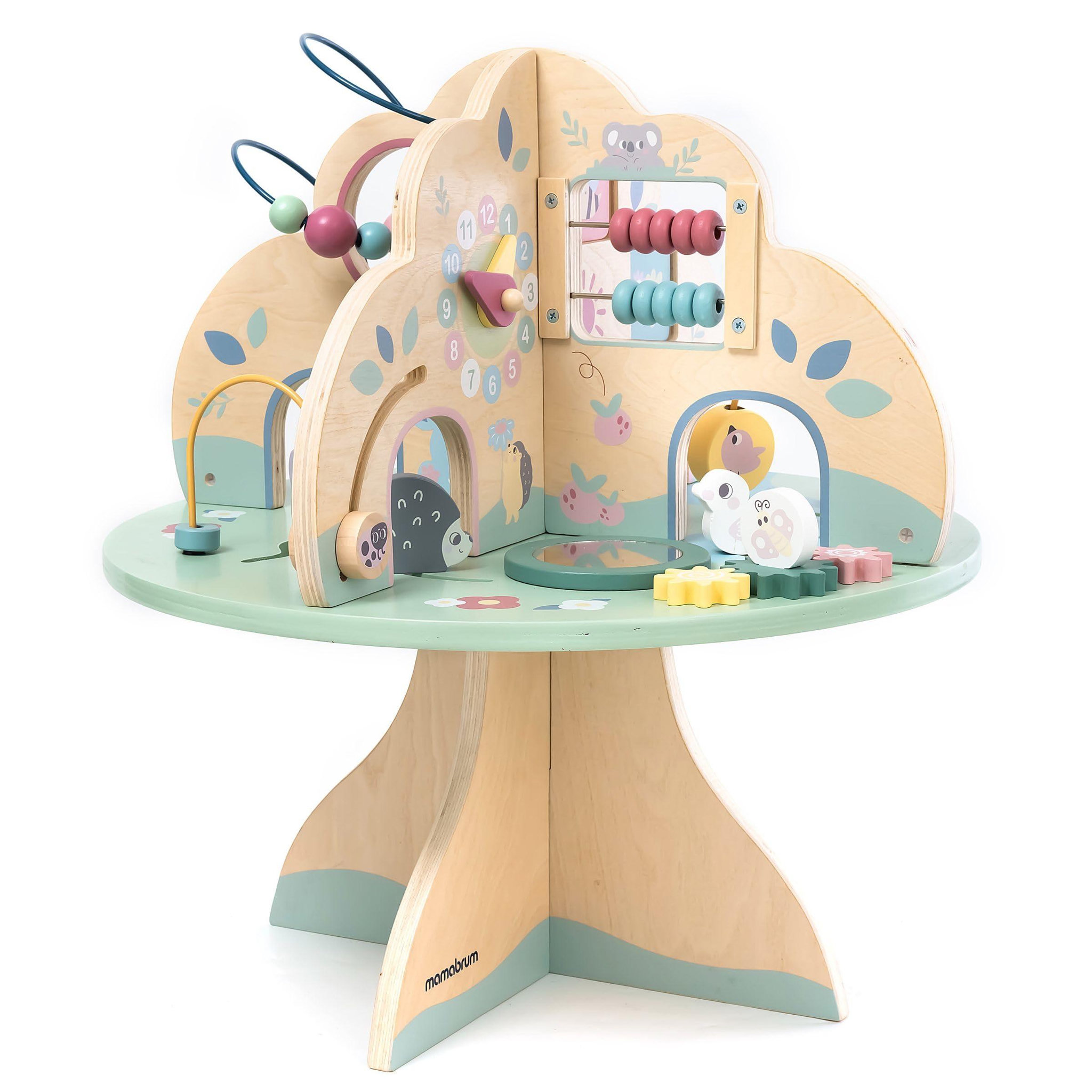 Voir la diapositive 4 : MAMABRUM Table d'Activités en Bois Arbre d'Éveil Montessori - Horloge, Trieur de Formes Boulier - Mamabrum