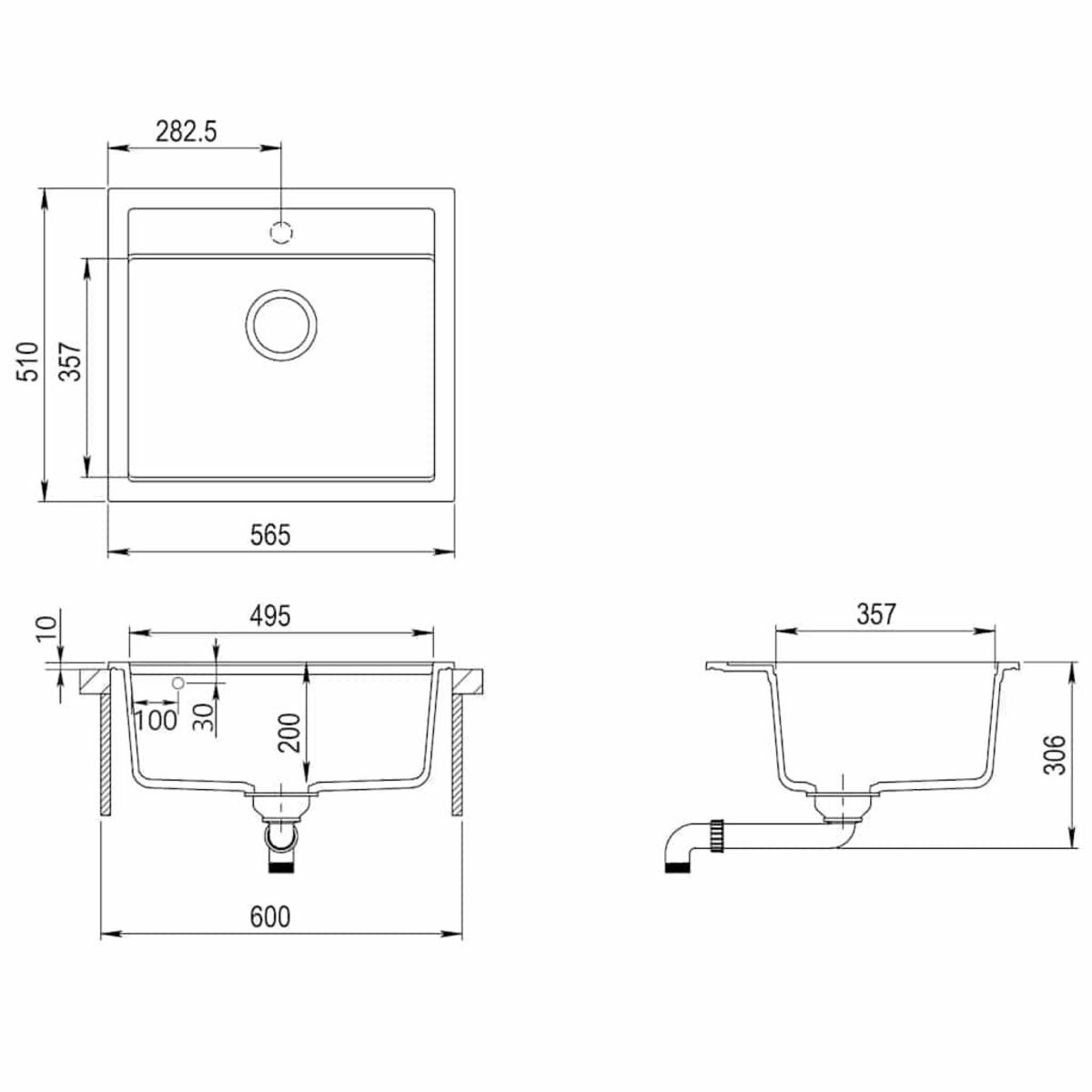 VIDAXL Evier de cuisine en granit Bac unique Noir
