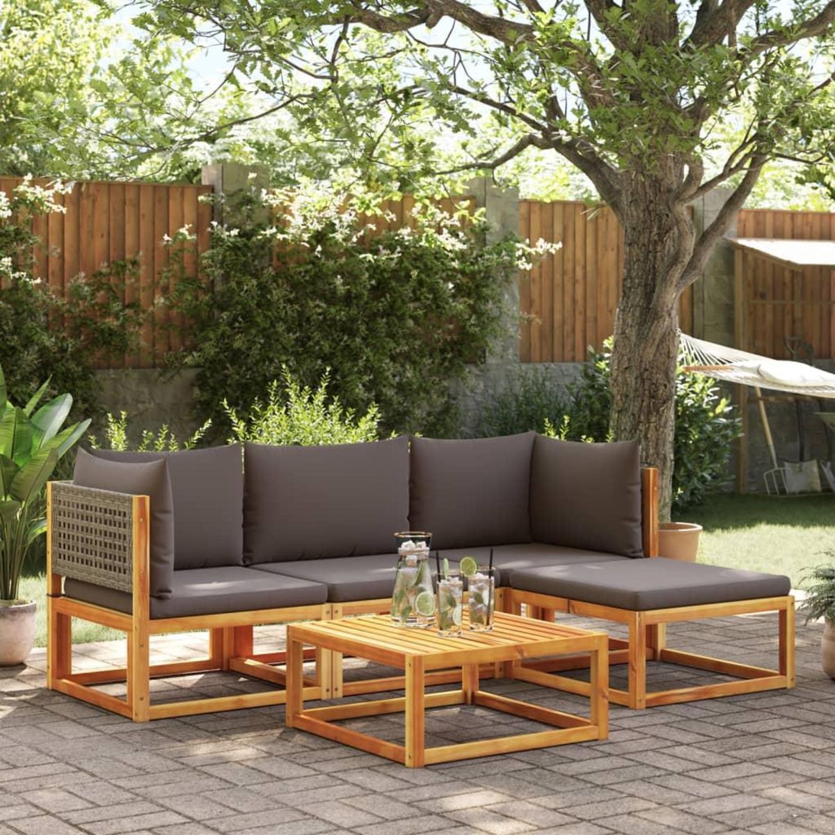 VIDAXL Salon de jardin avec coussins 5 pcs Bois d'acacia solide