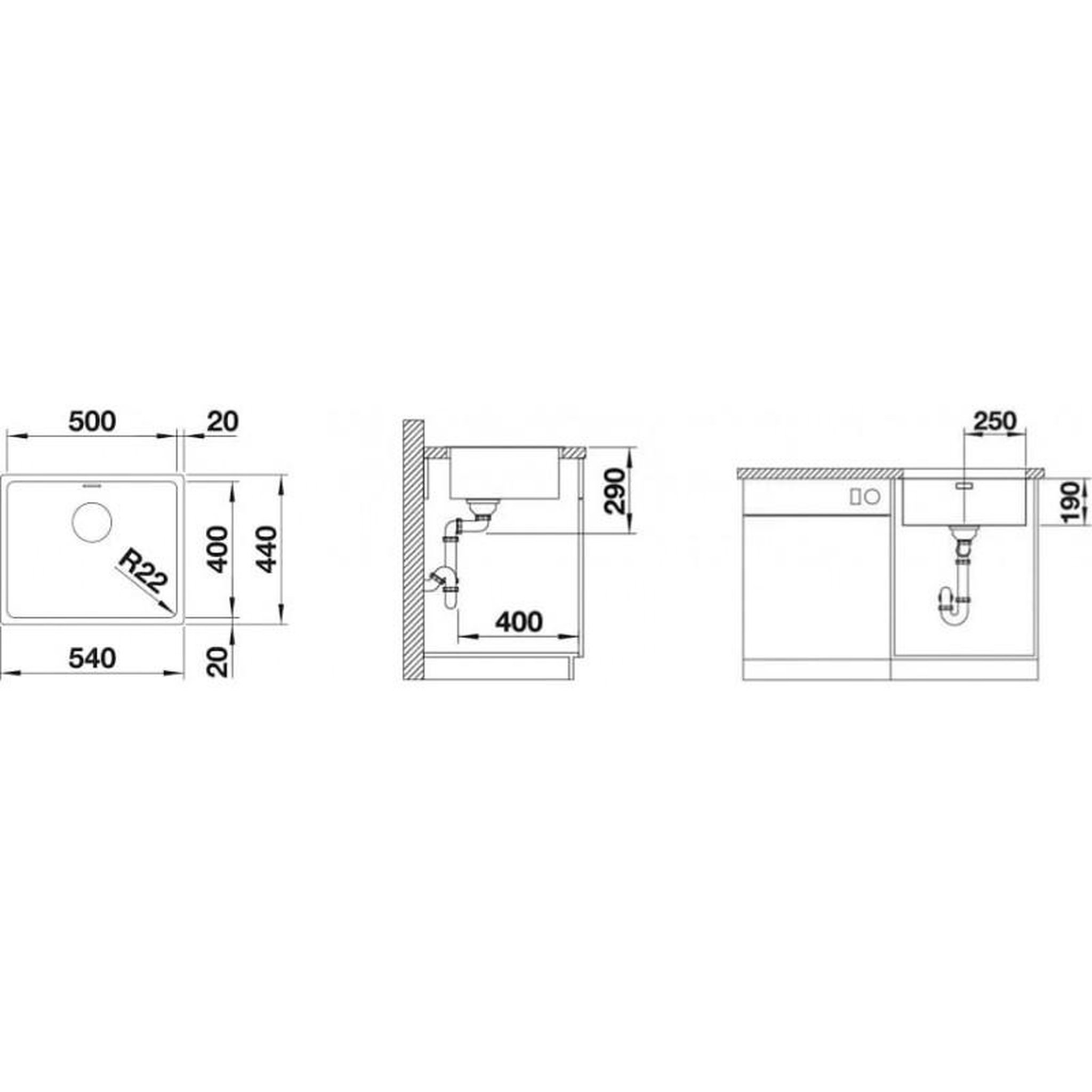 Voir la diapositive 4 : Blanco Evier à encastrer 54cm inox - 522967