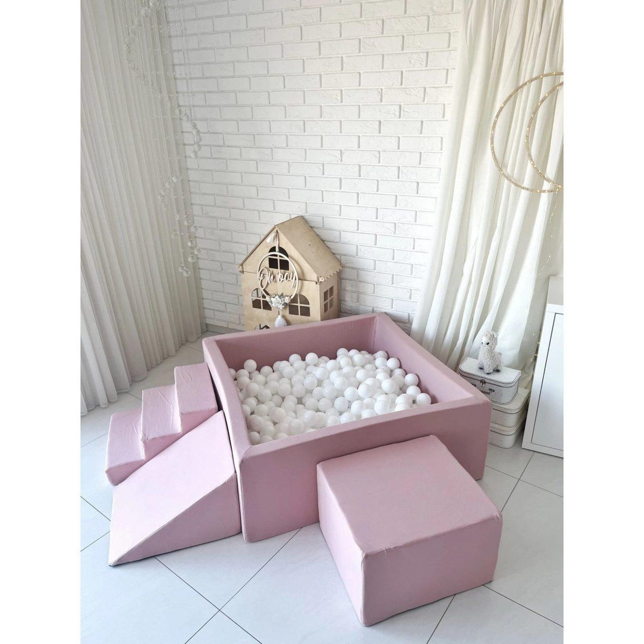 Voir la diapositive 5 : MONIO FOR KIDS Piscine à balles carrée 106 x 106 x 40 cm avec modules en mousse avec 400 balles — Powder pink