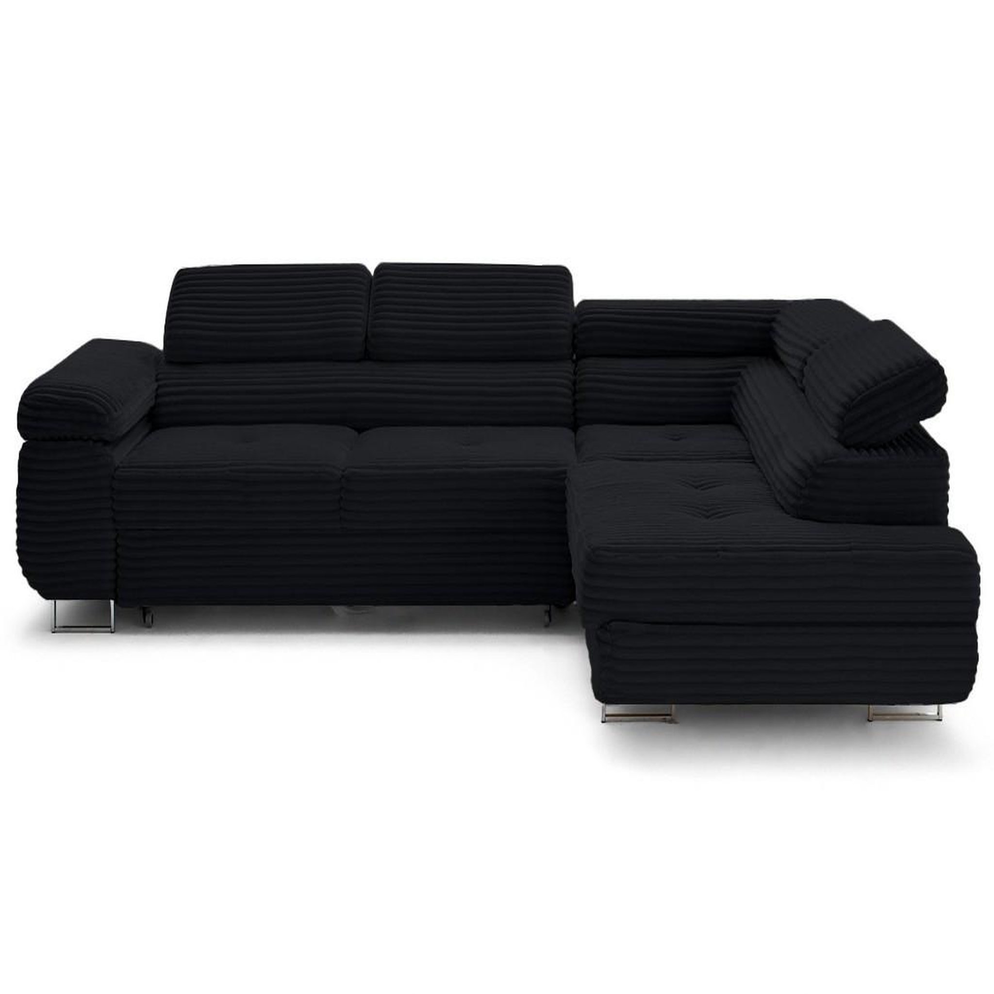 Voir la diapositive 1 : LISA DESIGN Zaria - canapé d'angle droit 5 places convertible avec coffre et têtières en velours côtelé grosses côtes