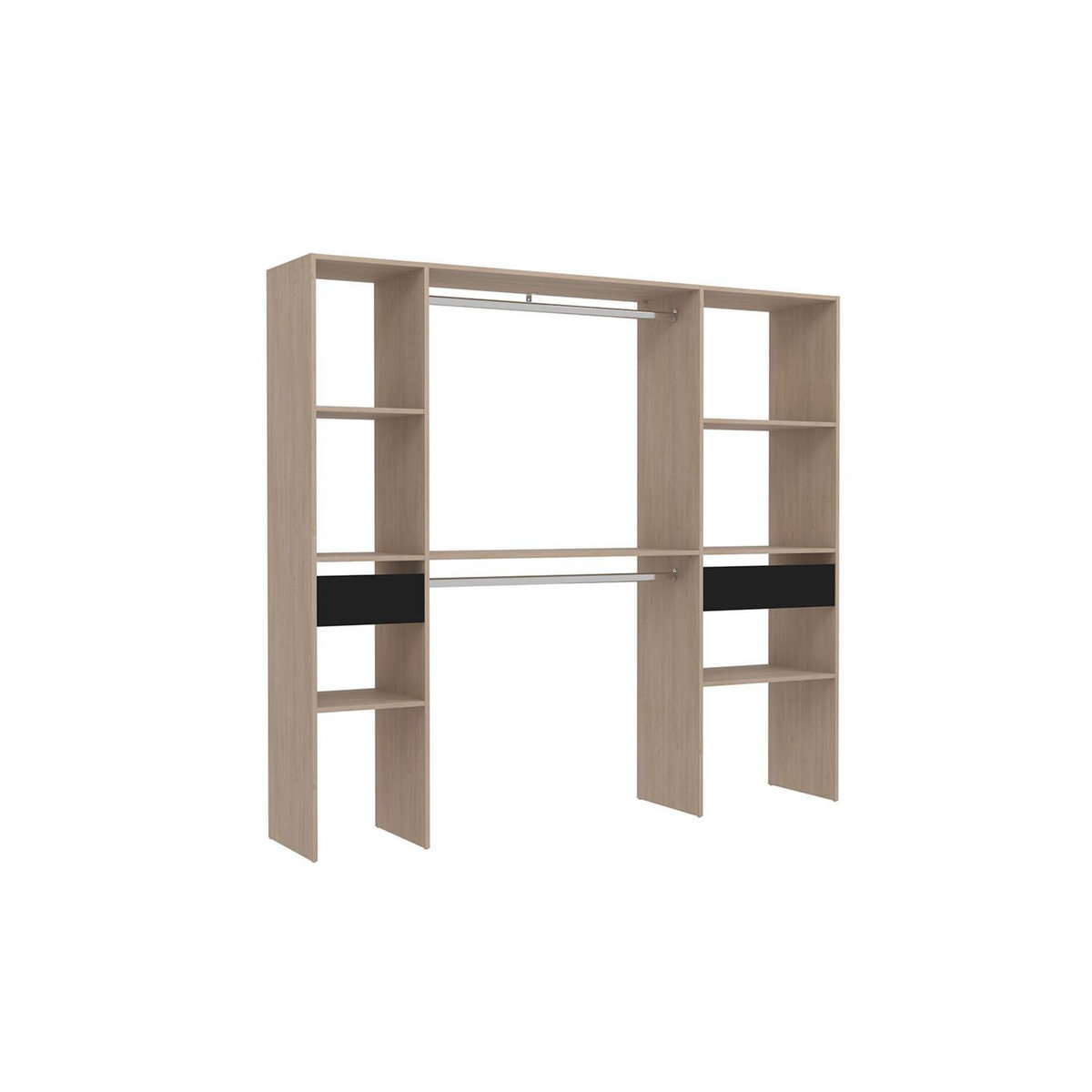 CONCEPT USINE Dressing bois avec 2 penderies, 6 étagères et 2 tiroirs ELYSEE