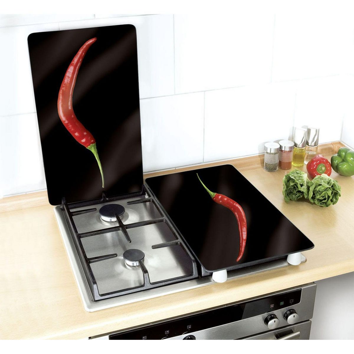 Wenko 2 Couvres plaques universelle Peperoni - L. 52 x l. 30 cm - Noir