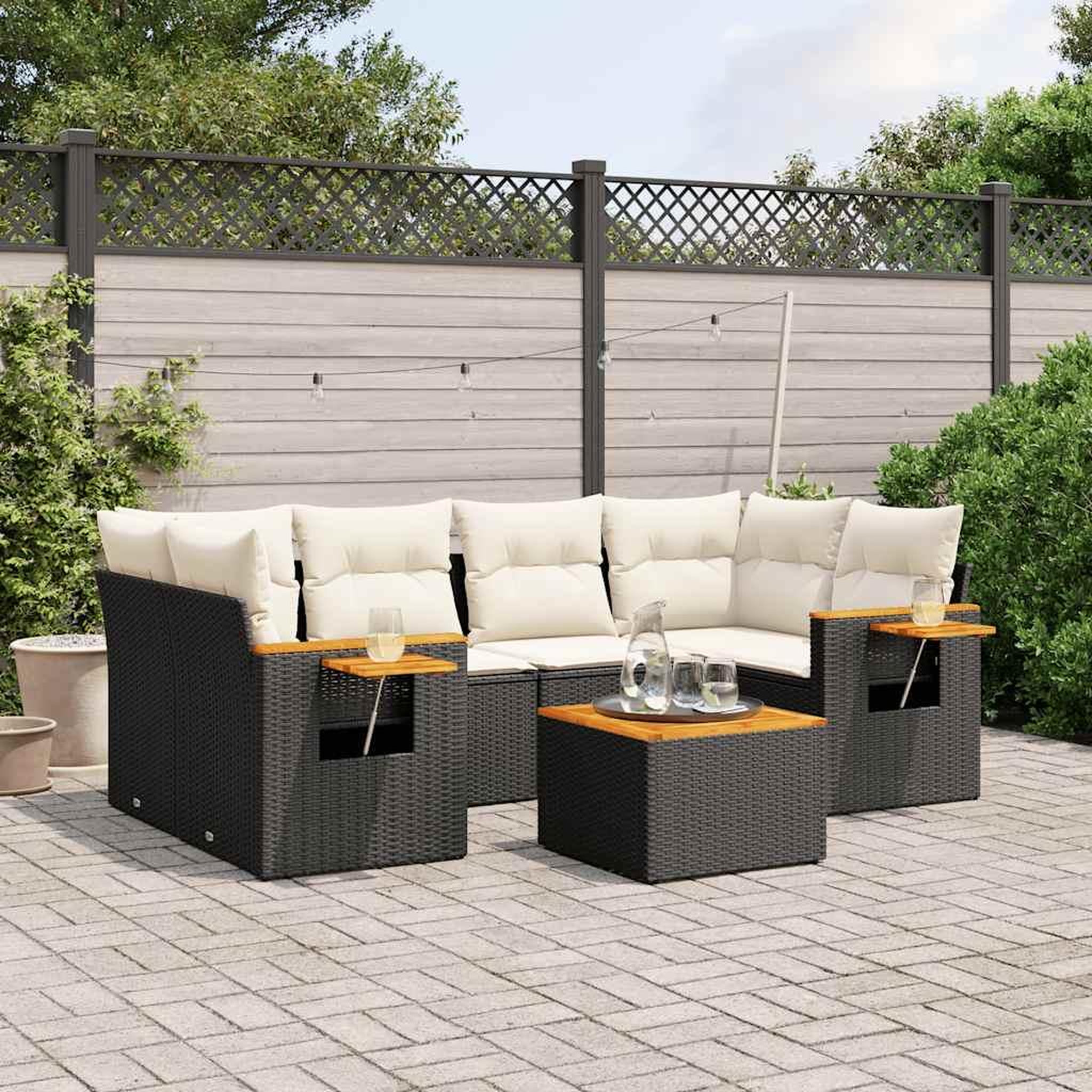 VIDAXL Salon de jardin 7 pcs avec coussins noir resine tressee