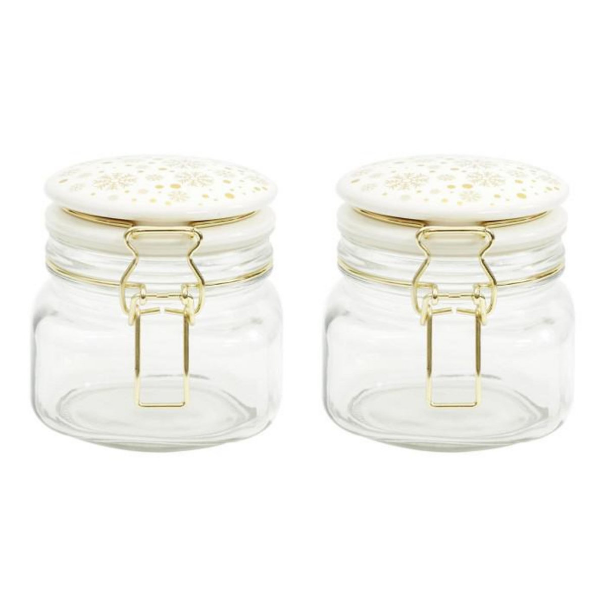 Paris Prix Lot de 2 Bocaux en Verre  Flocon  13cm Blanc & Doré