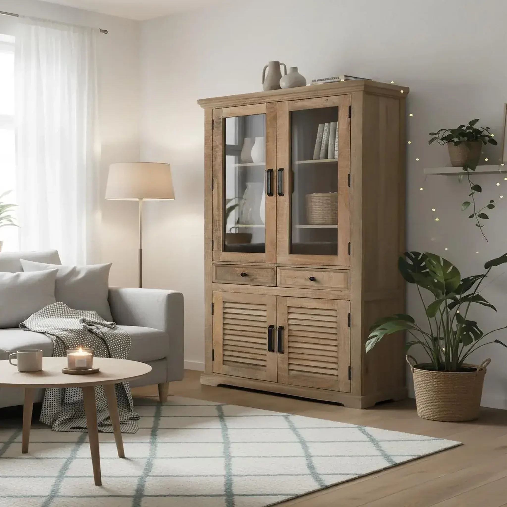 Voir la diapositive 2 : GINER Y COLOMER SL Vitrine en bois de manguier 90 cm style rustique contemporain