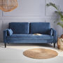 Voir la diapositive 2 : SWEEEK Canapé en velours bleu - Bjorn - Canapé 3 places fixe droit pieds bois. style scandinave