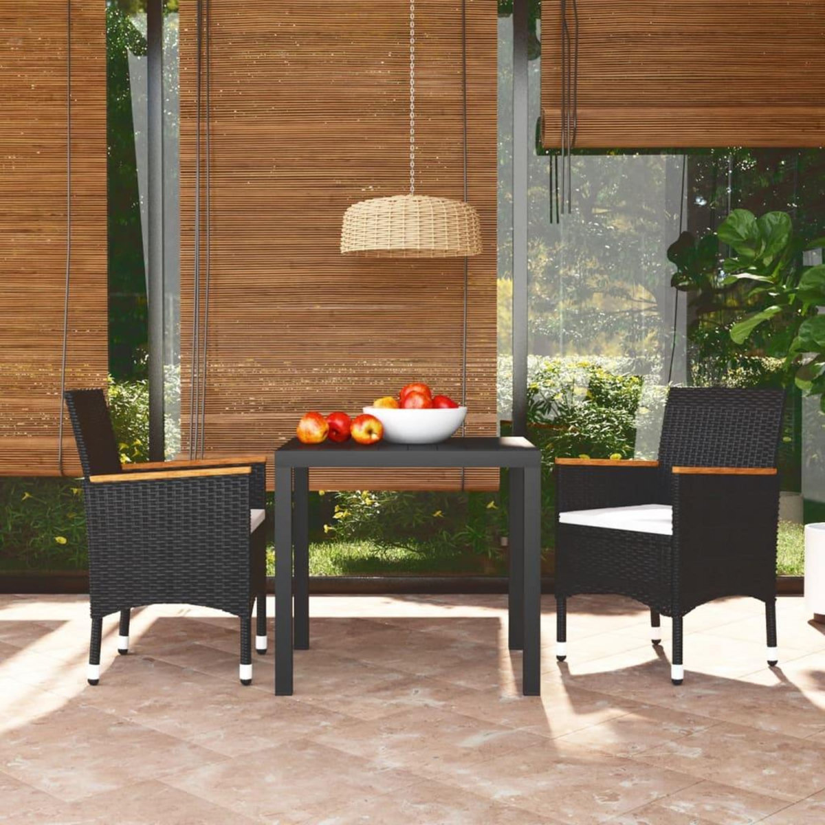 VIDAXL Ensemble a dîner de jardin avec coussins 3 pcs poly rotin noir