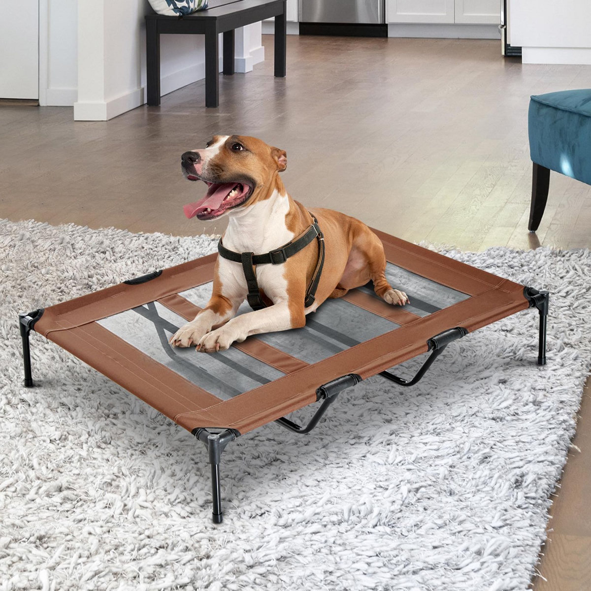 PAWHUT Lit sur pieds XXL pour chien chat lit de camp animal lit surélevé Oxford textilène micro-perforé dim. 122L x 92l x 23H cm marron clair